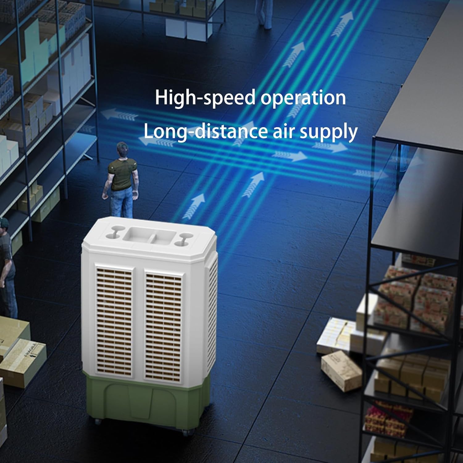 Industry Evaporative Cooler, Windowless Air Conditioners with Large Water Tank and 4 Ice Pack, Portable Swamp Cooler for Garage Patio