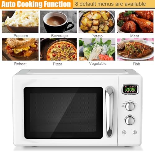 Retro Microwave Oven 0.9Cu.ft，900W Compact Countertop Microwave w/5 Micro Power & 8 Auto Cooking, Child Lock, Timer Setting & Glass Turntable, LED Display, Mint Green