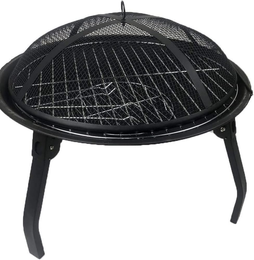 Garden Fire Pit Grill Bowl Grill Barbecue Rack Fire Pits Bowls,Large Wood Burning Cast Iron with Grill and Lid Outdoor Firepit for Log Burning Firepits and Firebowls Heater Outside Camping