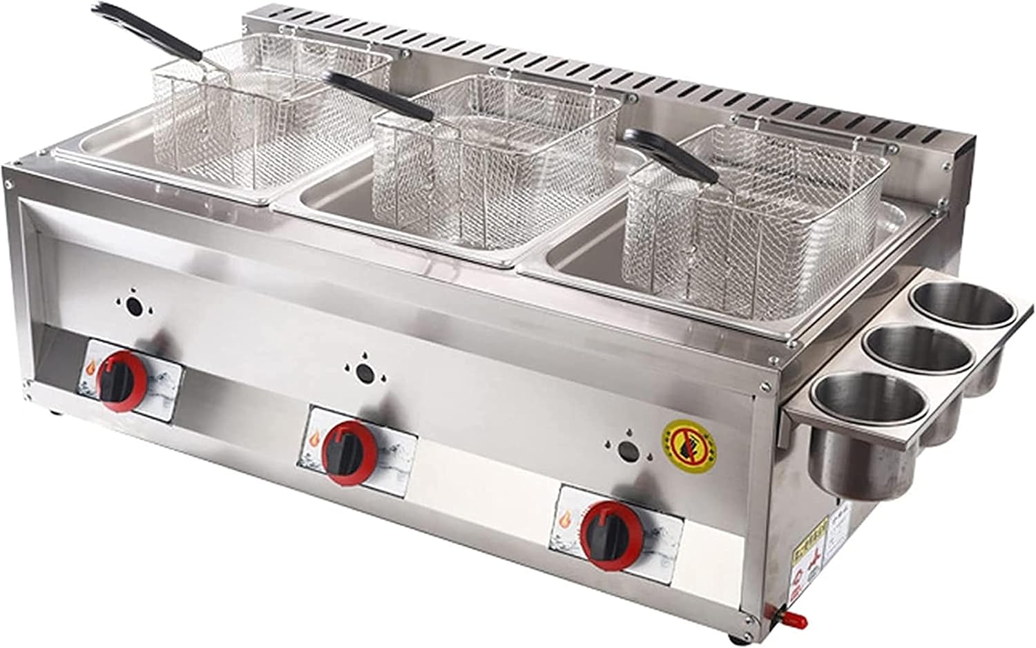 Commercial Gas Fryer, Deep Fryer with Basket and Lid, Design of Infrared Burner, Easy to Clean, for Commercial and Home Use（8L+8L+8L+3xFried Baskets）