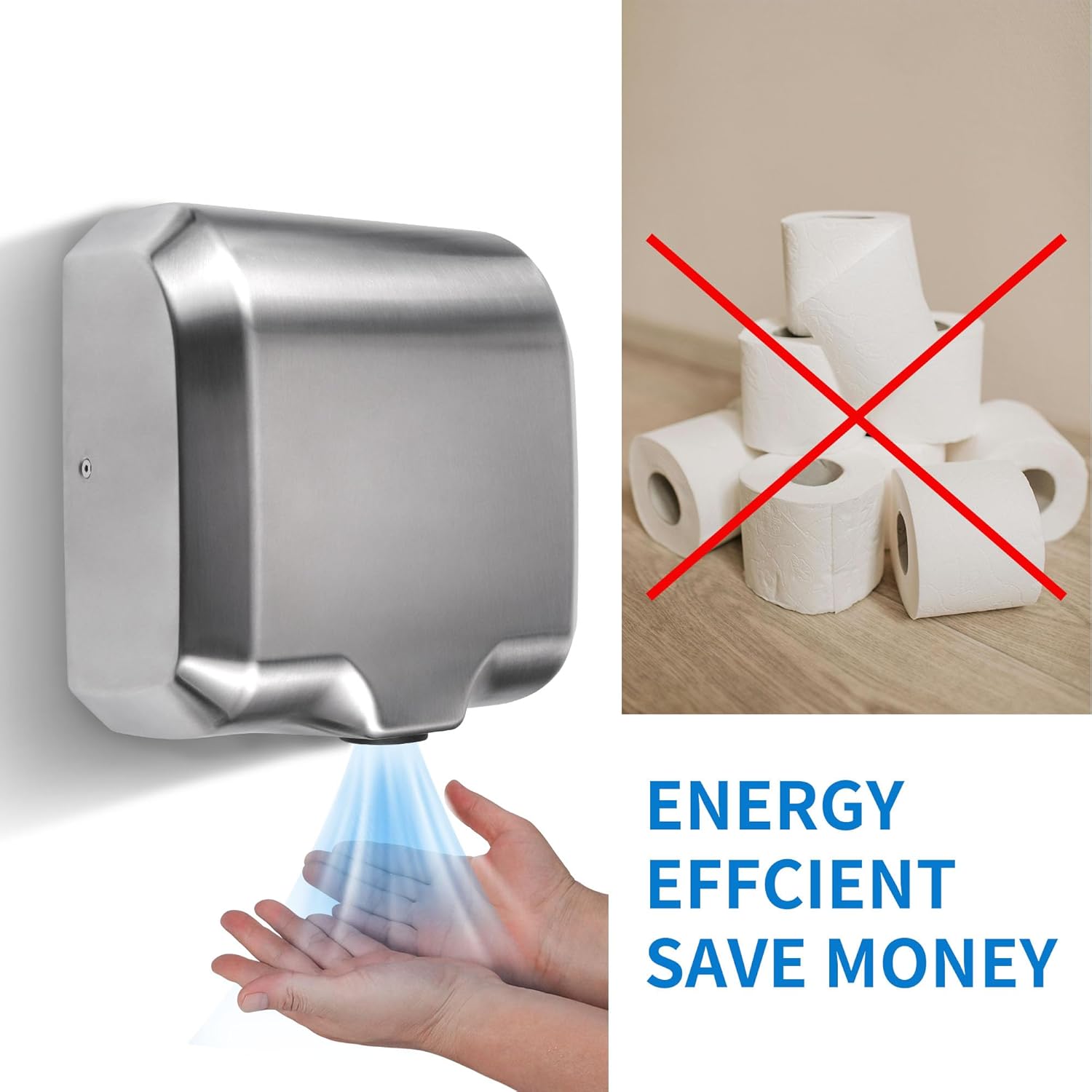 Goetland Stainless Steel Commercial Hand Dryer 1800w Automatic High Speed Heavy Duty Dull Polished