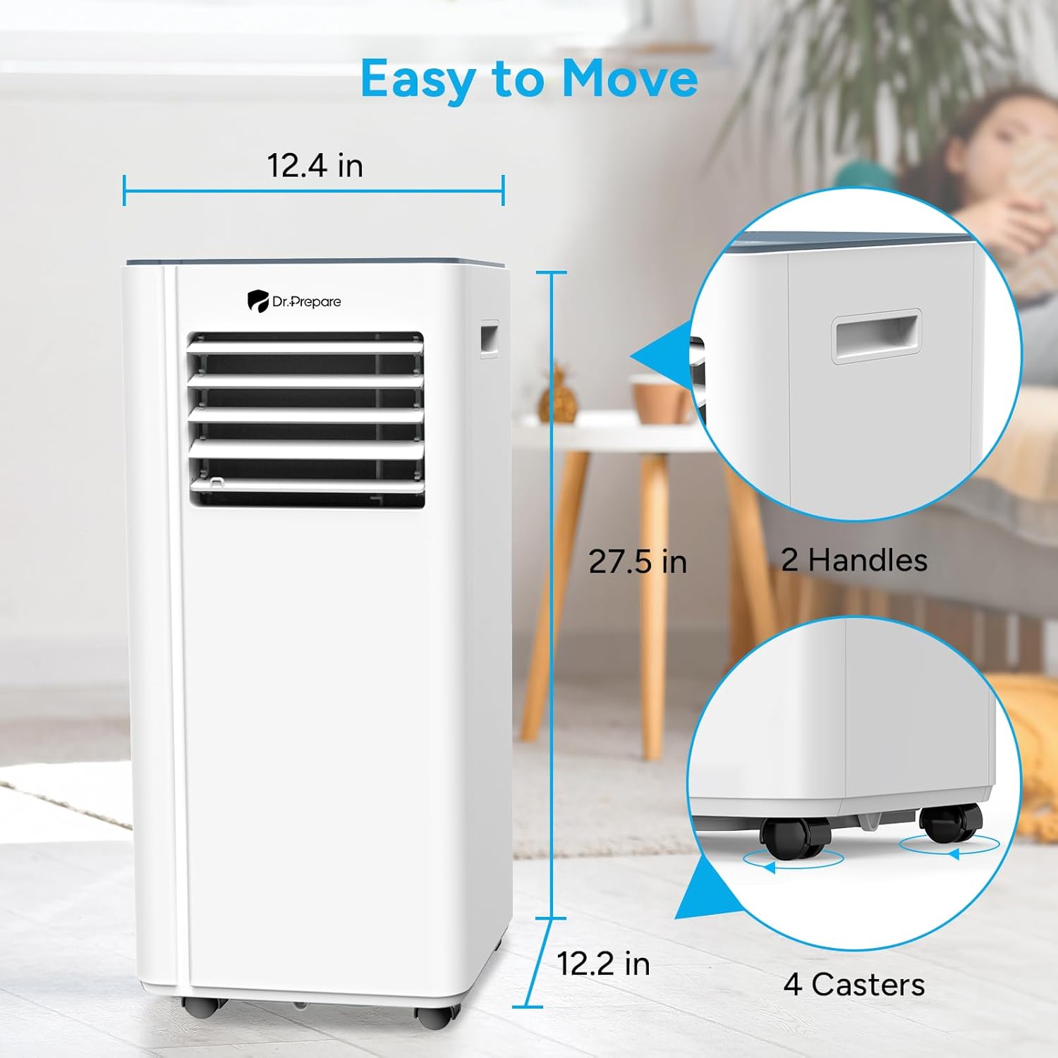 DR.PREPARE 8,000 BTU Portable Air Conditioner with WiFi Enabled, Cooling, Dehumidifier, Fan & Sleep Modes 4-in-1 Portable AC w/Remote Control & 67'' Window Kit, Cools Up To 350 sq. ft, 1-24H Timers
