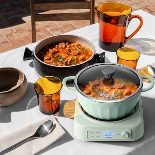 BUYDEEM CP152 Cast Aluminum Nonstick Stockpot, All Stovetops Ovens Microwaves Compatible, Dishwasher Safe, Cozy Greenish, 4.7QT