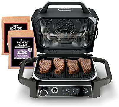 OG850 Woodfire Pro XL Outdoor Grill & Smoker - 4-in-1 BBQ, Air Fryer & Bake, Built-in Thermometer, Portable Electric Grill, Perfect for Outdoor Cooking - Dark Gray