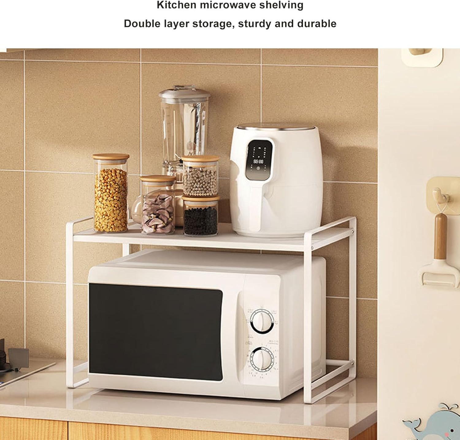 TOPINCN Microwave Oven Rack, Heavy Duty Carbon Steel Storage Shelf with 44lbs Load Capacity, for Kitchen Countertop Organizing Bottles Bowls Plates