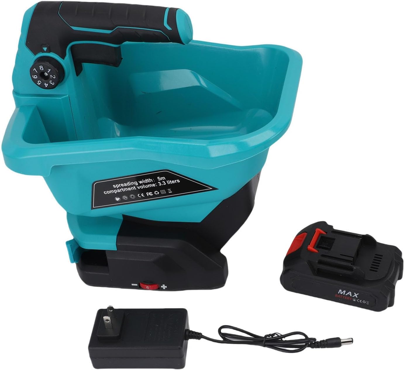 Buachois Handheld Power Spreader, 4L Battery Operated Electric Spreader for Fertilizer Rock Salt Ice Melt with 2000mAh Li Battery, ABS Portable Spreader for Lawn Garden Yard Use