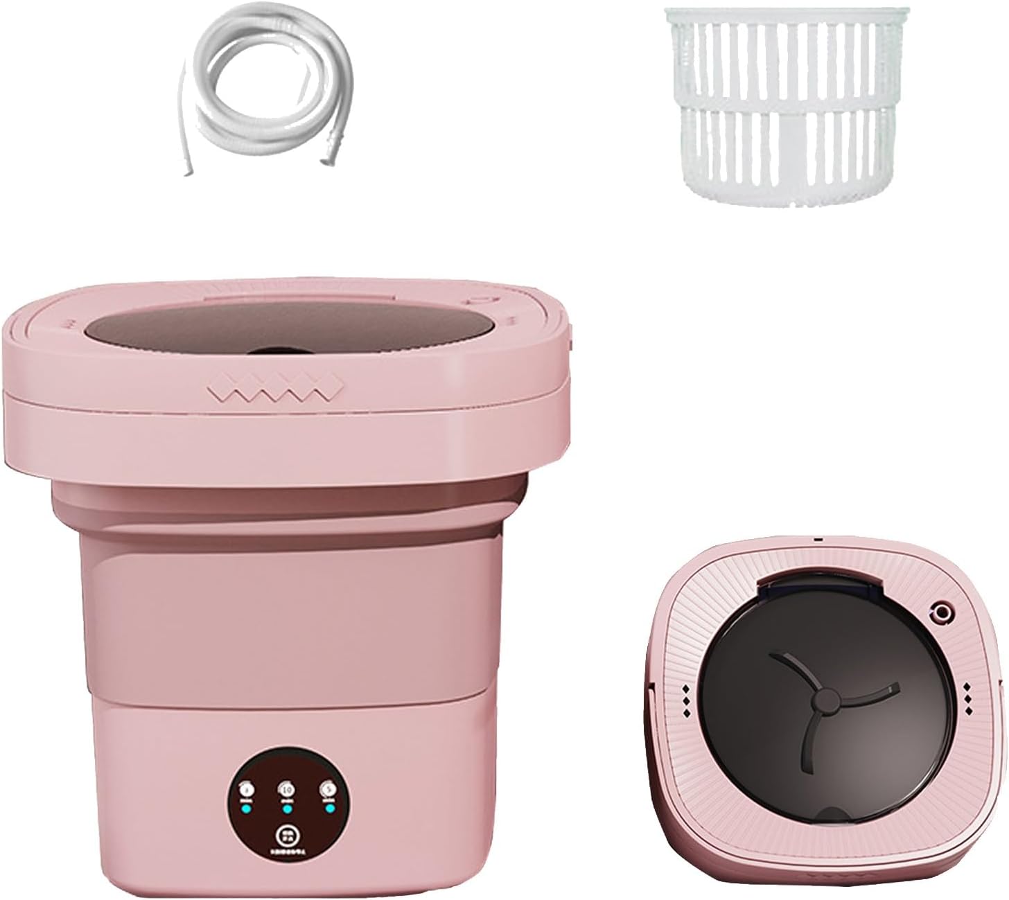 Portable Washing Machine, 6.5L Large Capacity Foldable Mini Washing Machine with 3 Modes Deep Cleaning with Soft Spin Function for Socks, Baby Clothes, Towels (Color : Pink)