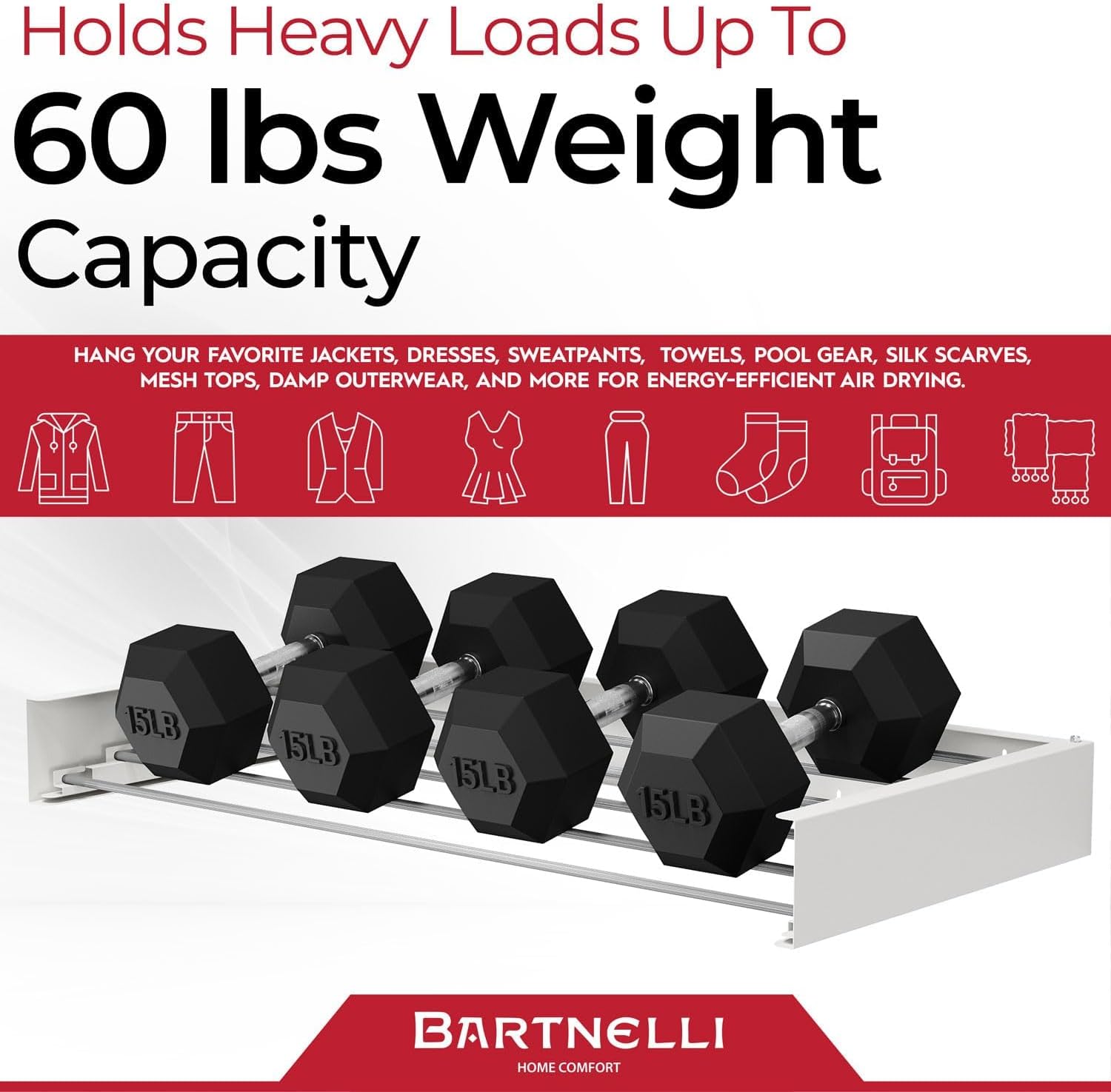 Bartnelli Wall Mounted Laundry Drying Rack for Clothes | Made in Europe with Patented Foldable Design for Maximum Space-Saving Efficiency, Collapsible Clothing Racks for Indoor and Outdoor