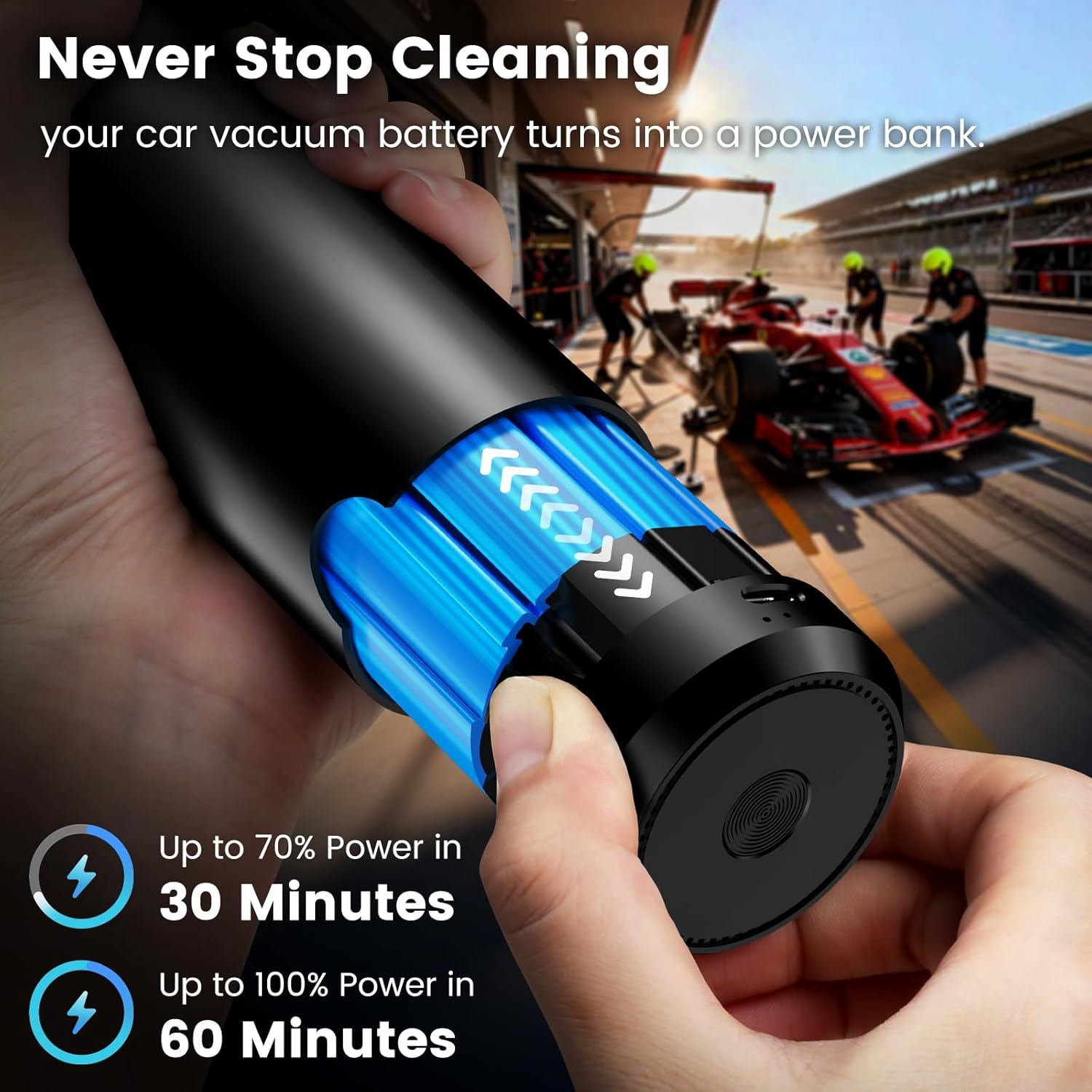 Car Vacuum Portable Cordless with Removable Battery as 35W Power Bank, 6-in-1 Handheld Vacuum Blower Set,18000PA Mini Vacuum Cleaner 6000mAH with Brushless Motor for Car Home - 2 Batteries