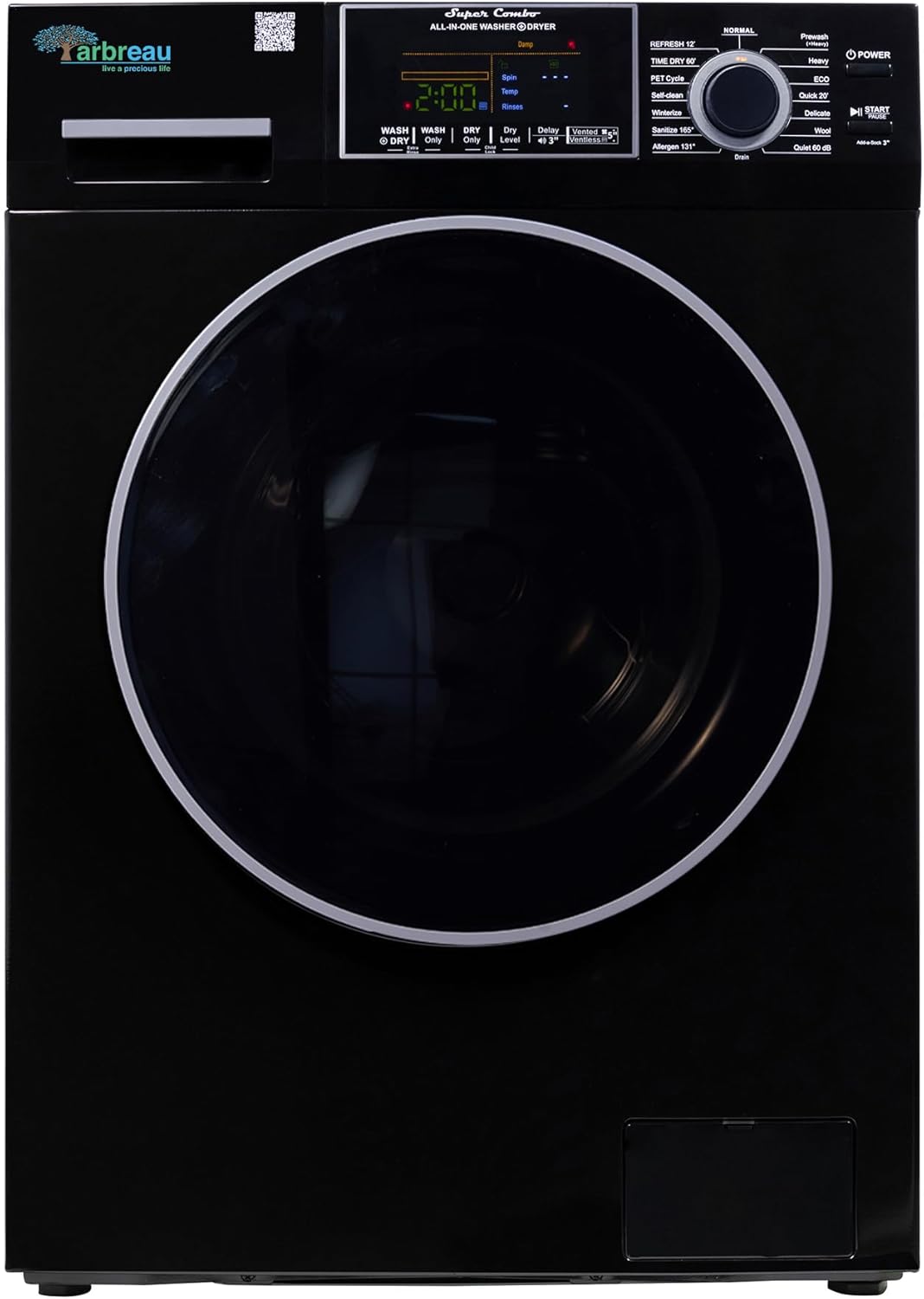 1.6 cu.ft. CONVERTIBLE Compact Combo Washer Dryer with Pet Cycle (Black)