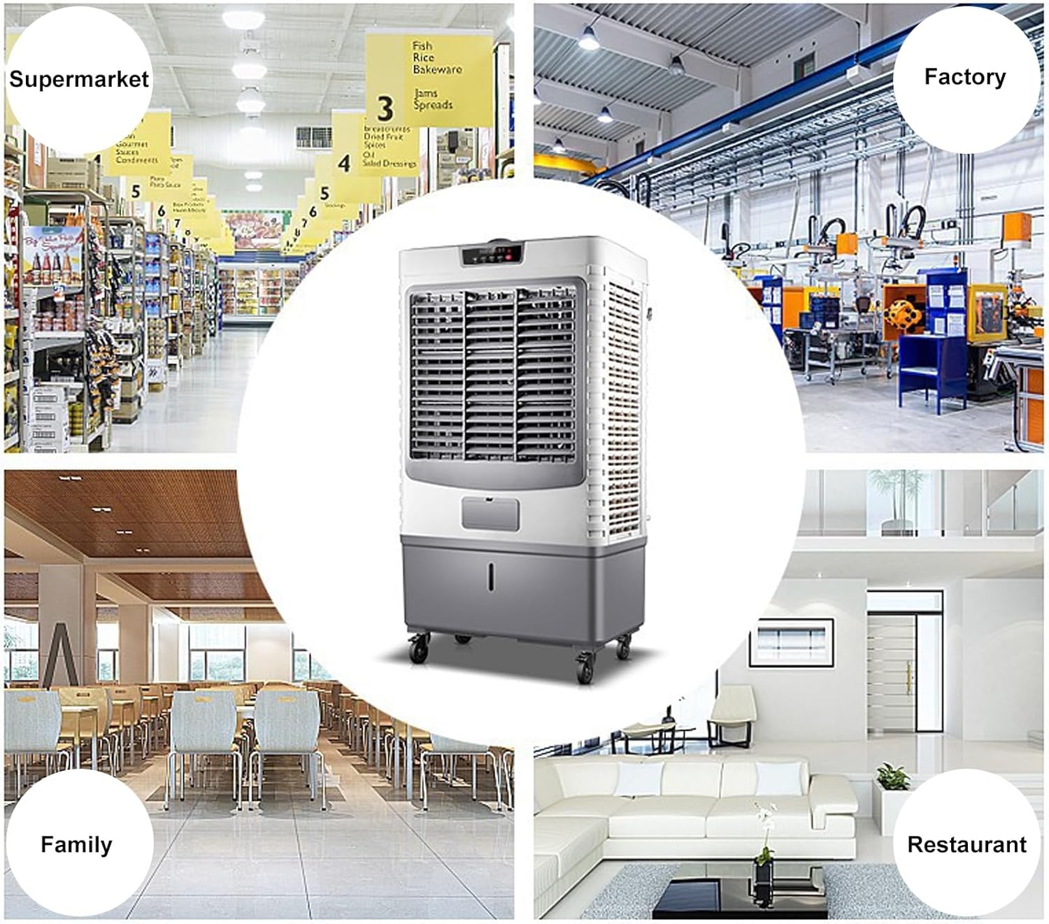 Outdoor Swamp Cooler, Portable Evaporative Air Cooler with Remote Control, 3 in 1 Air Conditioner, 55L Large Water Tank, Evaporative Air Cooler for Room, Industry Humidifier