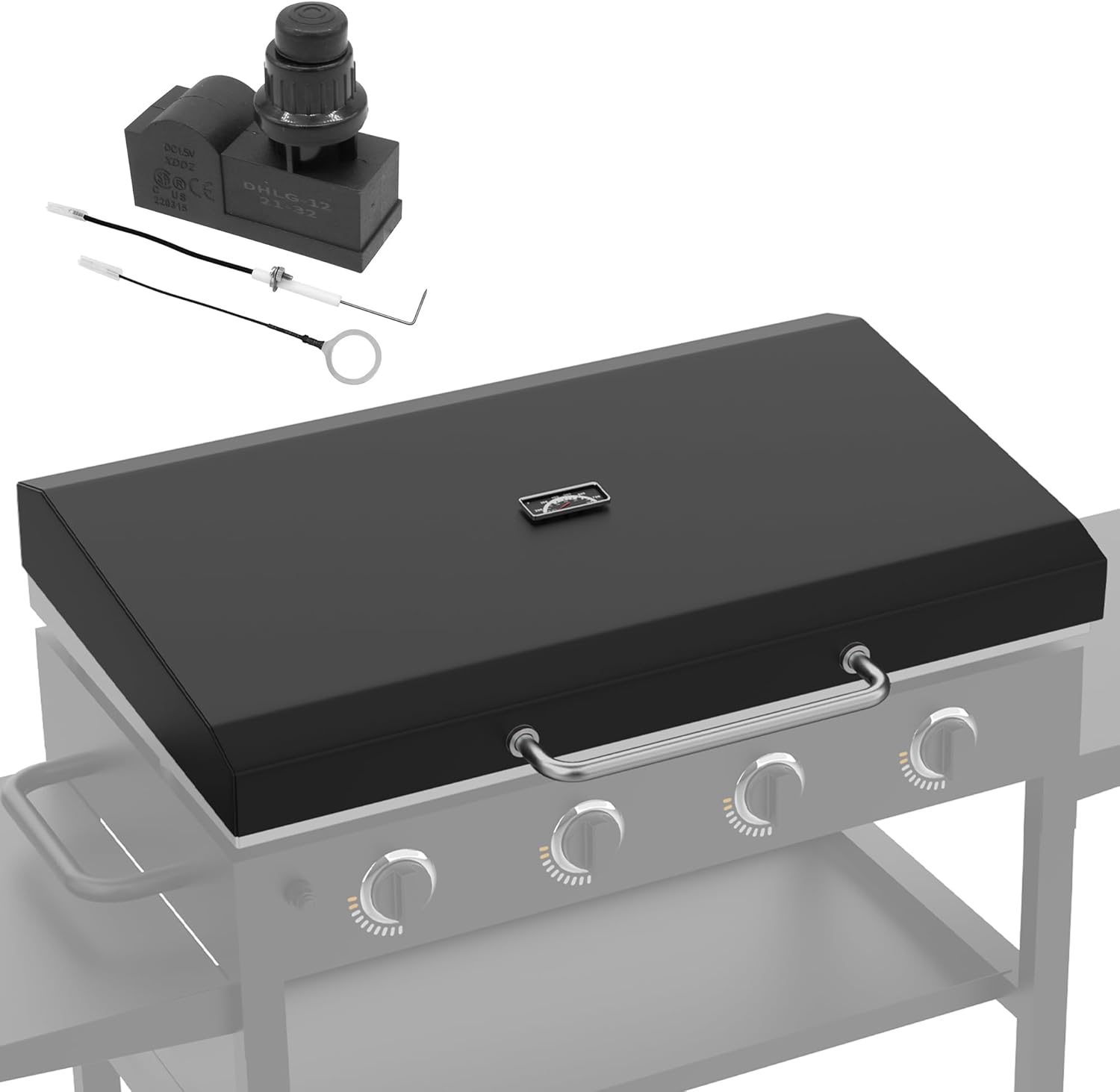 Upgraded Griddle Hinged Lid and Electronic Grill Igniter Kit for Blackstone 36 inch Grddle, Hard Cover Hood for Blackstone 36