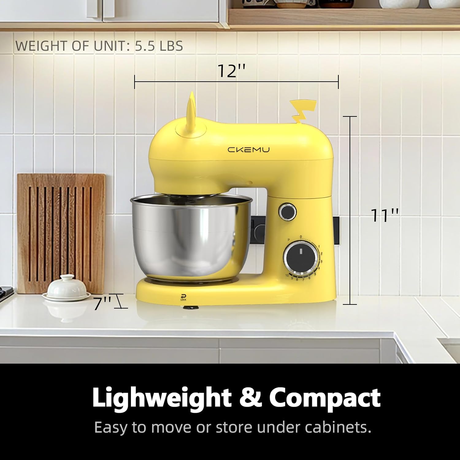 Stand Mixer, Compact & Space-Saving, Stainless Steel Bowl, Unique & Playful Design, Effcient Motor, Dishwasher-Safe Attachments, SM-2549A (Yellow)