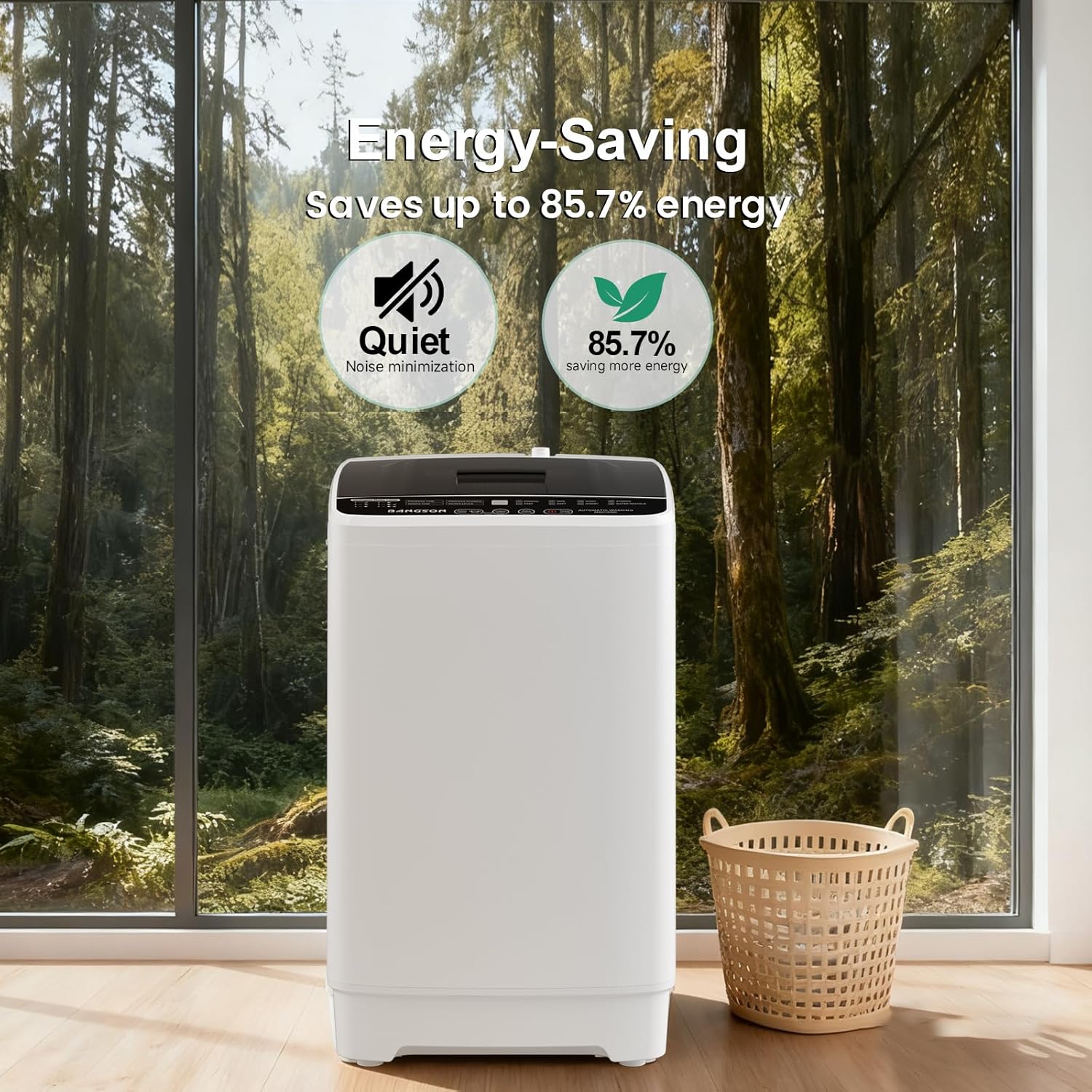 BANGSON 1.08cu.ft Portable Washing Machine, Full-Automatic Washing Machine with 8 Programs 6 Water Levels, Drain Pump and LED Display, Compact Washer for Apartments, RVs, Homes, White