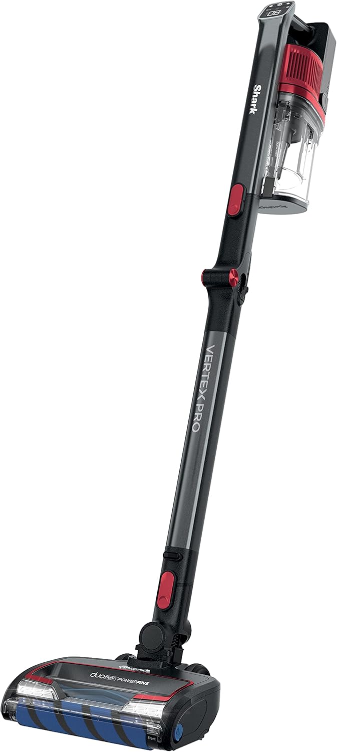 SHARK Shark IZ662H Vertex Pro Lightweight Cordless Stick Vacuum with IQ Display, DuoClean PowerFins & MultiFLEX, 60min Runtime, Black/Red (Renewed)