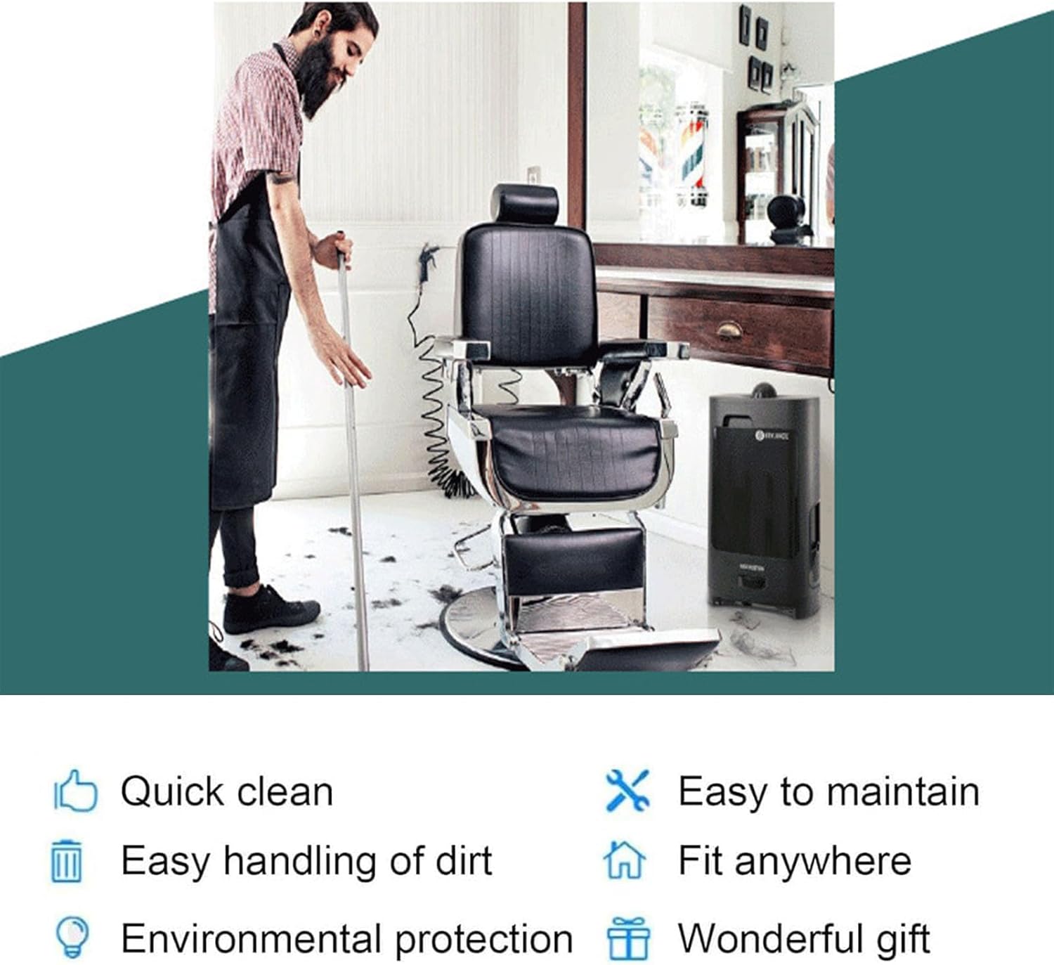 Salon Hair Vacuum Cleaner, Touchless Automatic Dustpan with Infrared Sensor, 1400W/2.7L for Fast Broken Hair Cleaning in Barbershop, Home, Pet Area