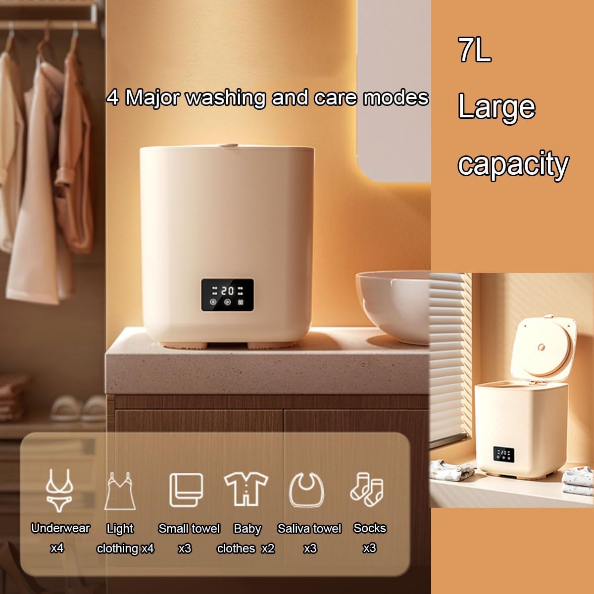 Mini Portable Washing Machine 11X11X12in Space Saver 2 In 1 Camping Washers For Home, Dorm, Apartment, RV, Travel, Outdoor Use Convenience And Efficiency(Beige)