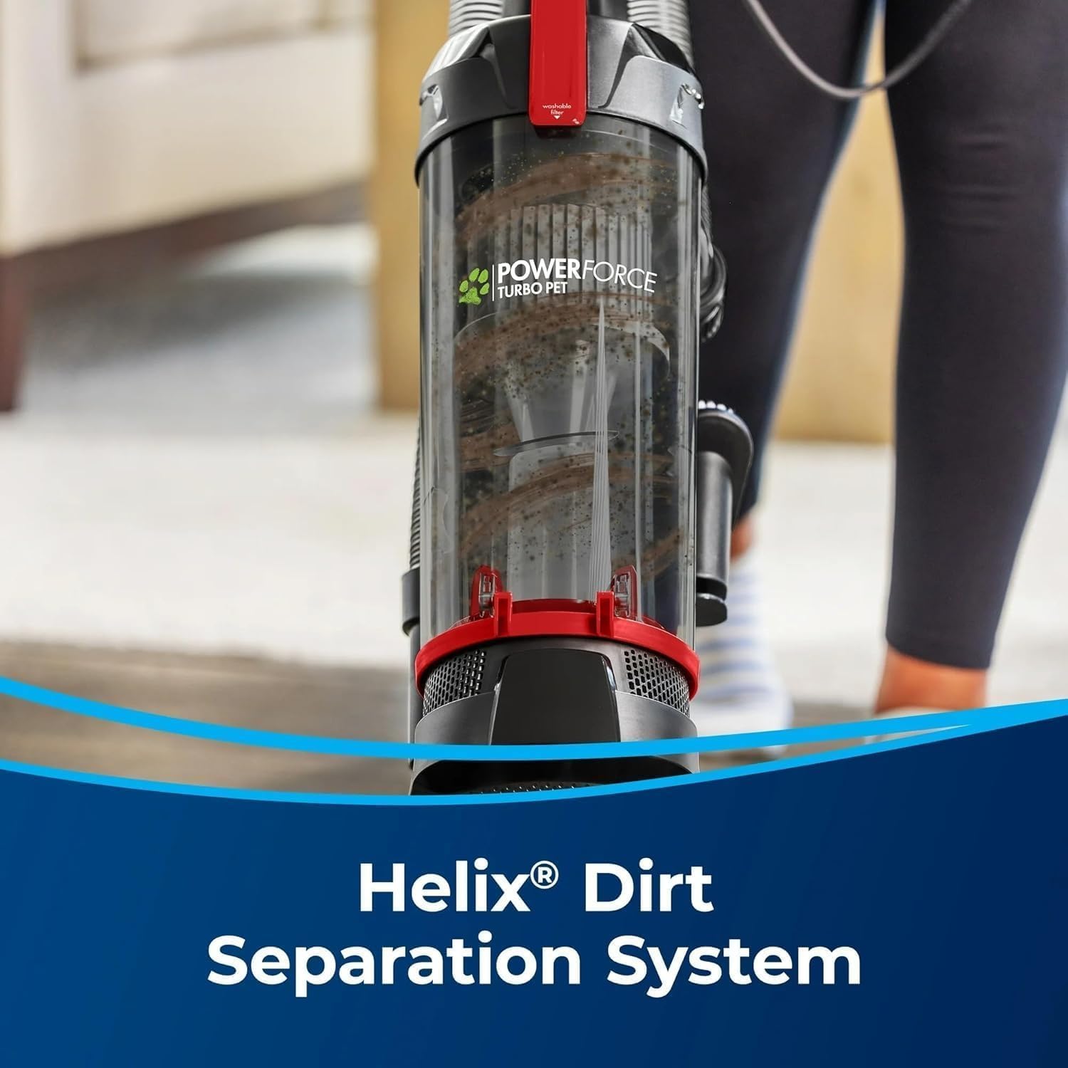 BIISSELL owerForce Helix Turbo Pet, Bagless, Upright Vacuum, Pet Friendly, Specialized Pet TurboBrush Tool, Wide Cleaning Path, Easy Empty Large Capacity Dirt Tank, 3332, Black & Red