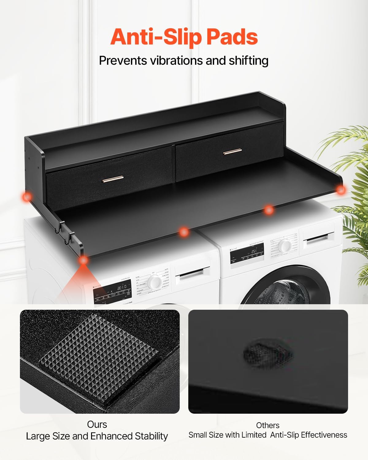 VEVOR 2 Drawers Washer Dryer Countertop with Shelf, 54