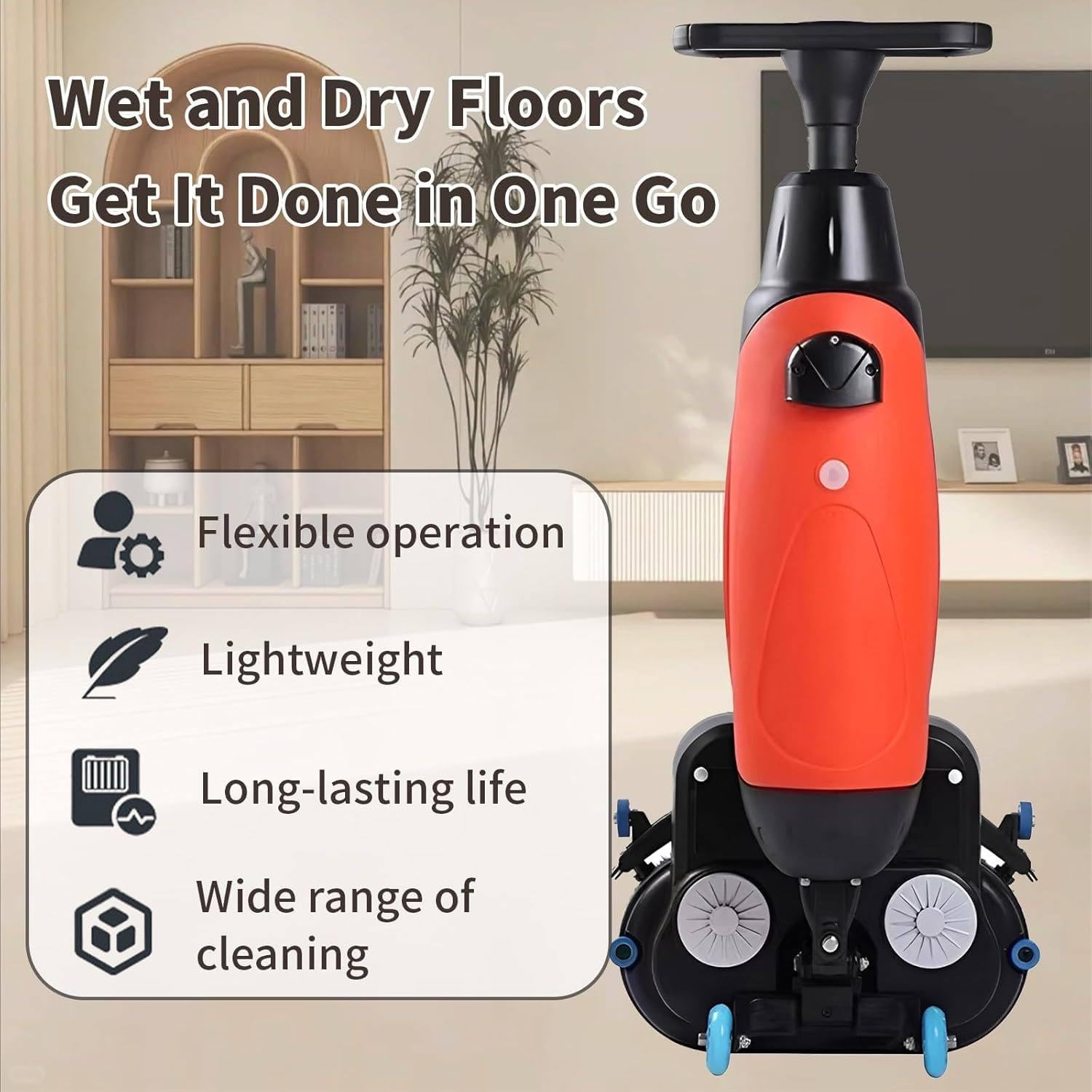 Carpet Cleaning Machine and Floor Scrubber, 360 RPM Dual-Brush Rotary Floor Washer, Cordless Design Mini Floor Cleaner, 13000 ft²/h Efficient Cleaning for Commercial Spaces, Schools, Offices White