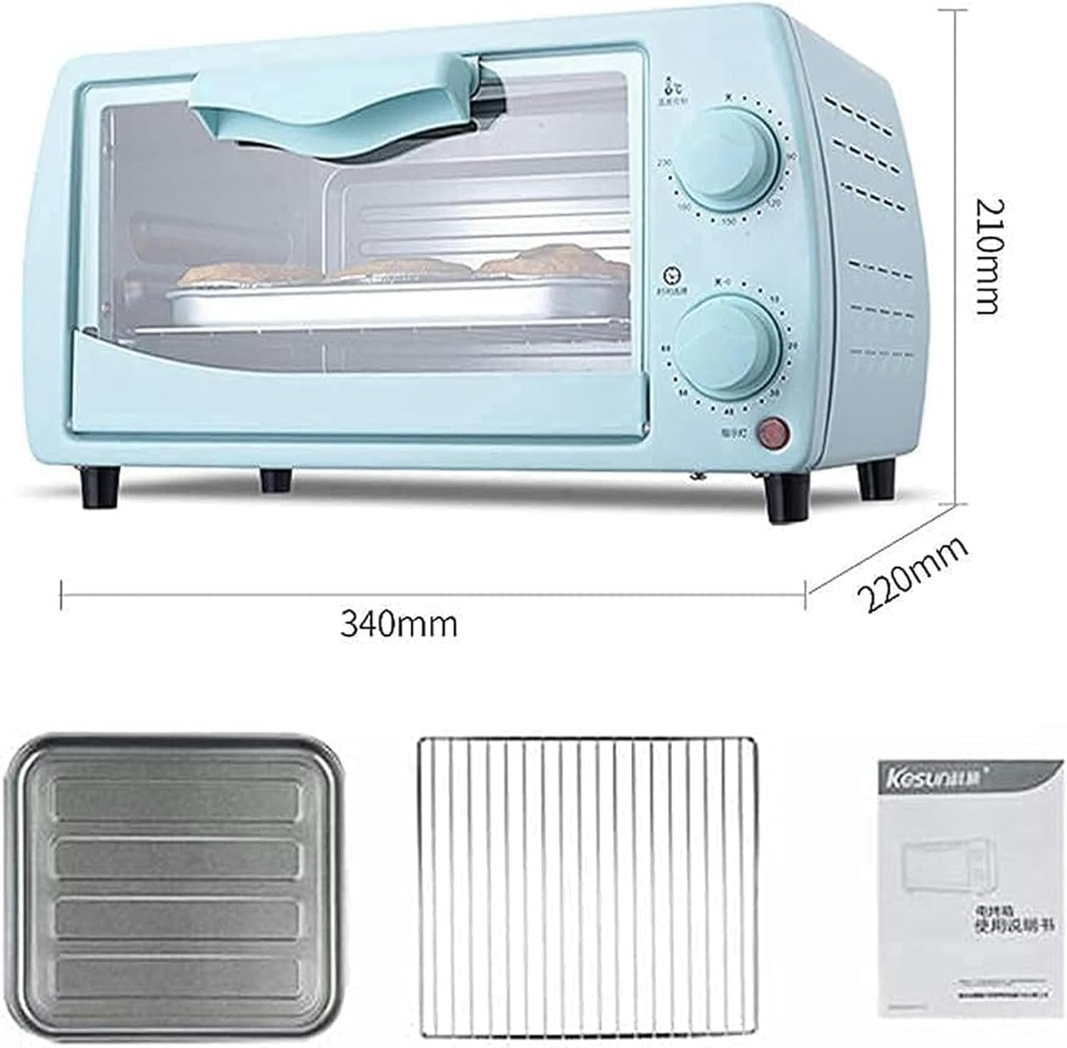 12L Mini Oven Adjustable Temperature 0-230℃ and 60 Minutes Timer Three-Layer Baking Position Household Baking Multi-Function Fully Automatic Electric Oven Baking Cake Bread Pizza with Access (Blue)-1*