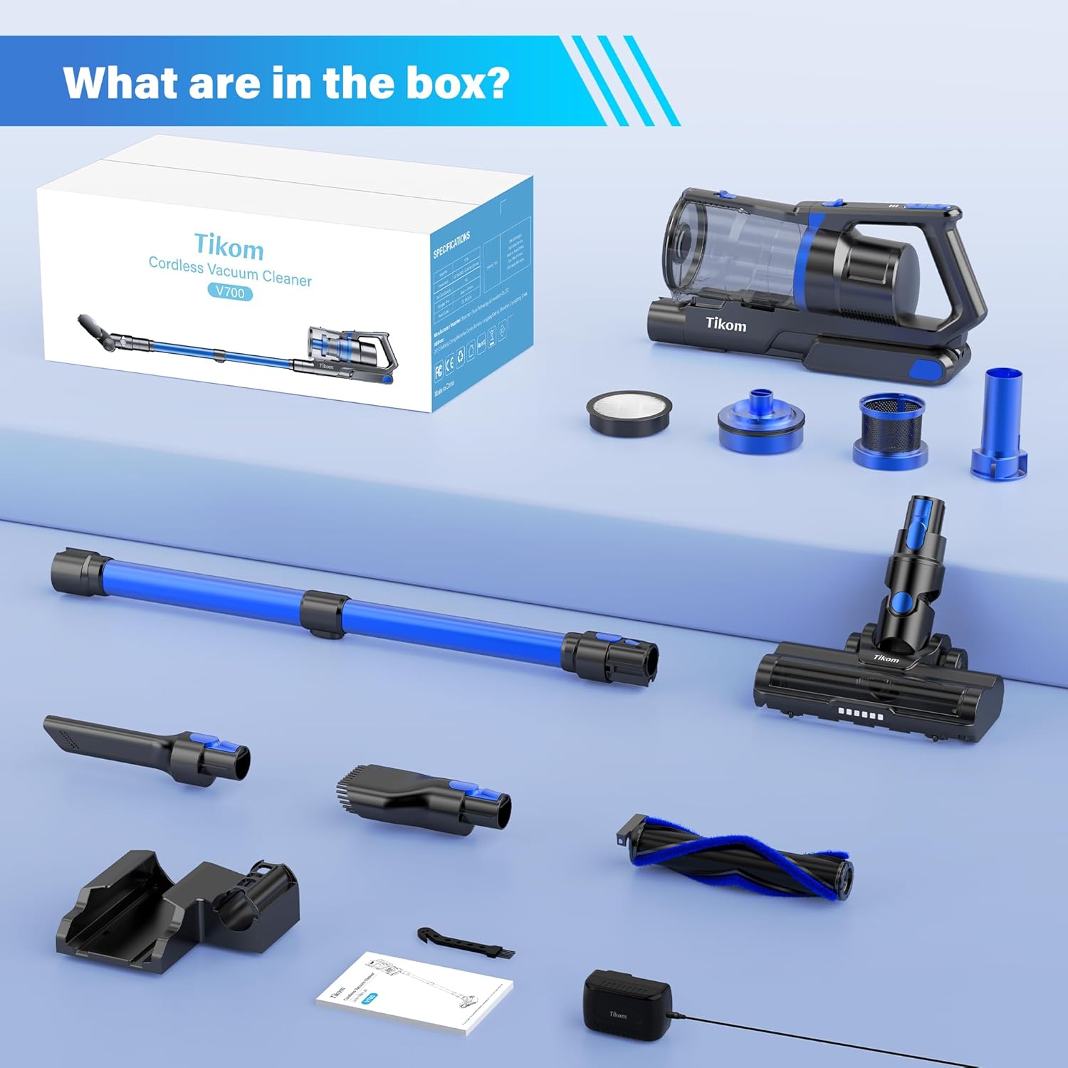 Tikom Cordless Vacuum Cleaner for Home, 450W/40000pa Stick Vacuum, Anti-Tangle, Lightweight Handheld Vacuum for Hard Floor, Pet Hair, V700