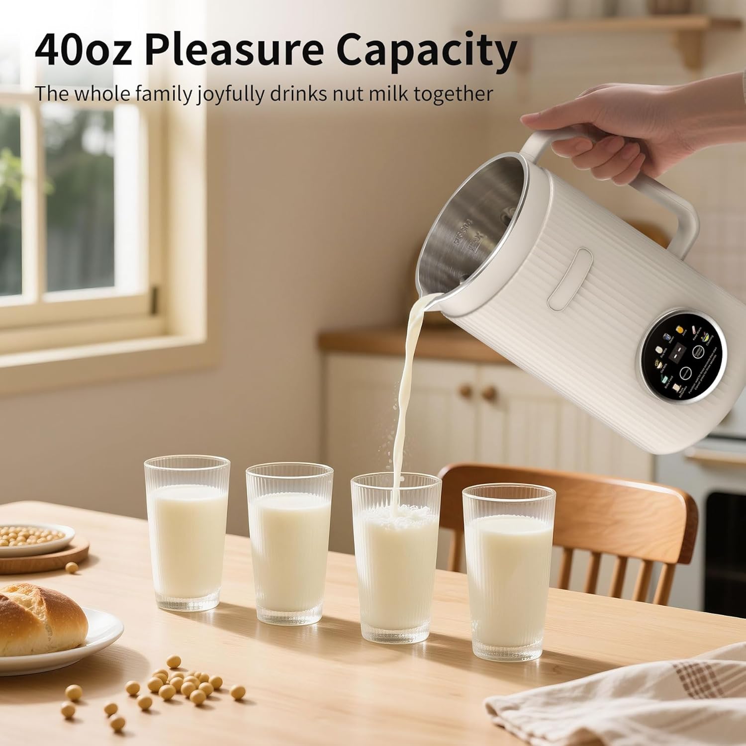 VBGK 8 in 1 Automatic Nut Milk Maker Blender with 20 Blades, 40oz Homemade Coconut, Soy, Oat, Almond, Plant Based Milks and Non-Dairy Beverages with18H Delay Start/Keep Warm/Boil Water/Self-Cleaning