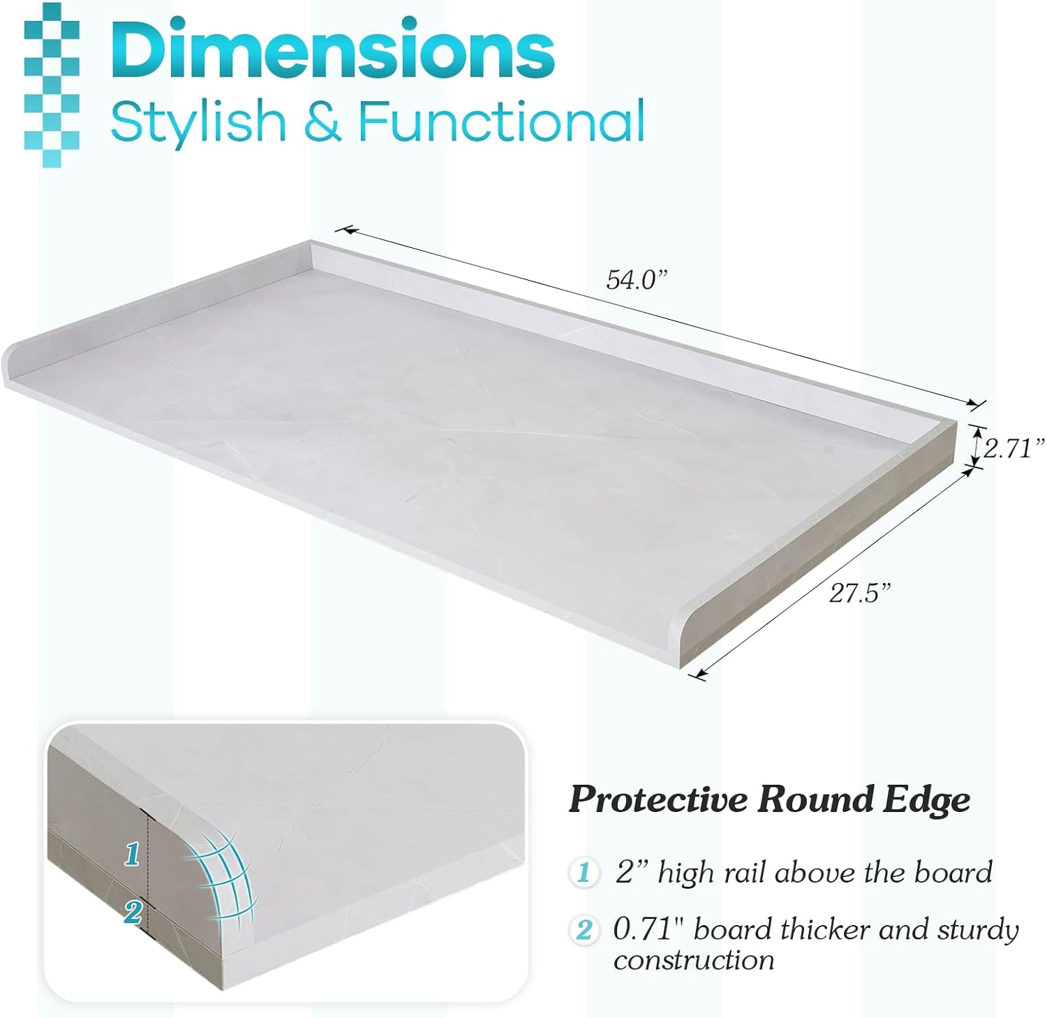 Kaboon Washer Dryer Countertop, Melamine Countertop with Edge Rails - 27.5