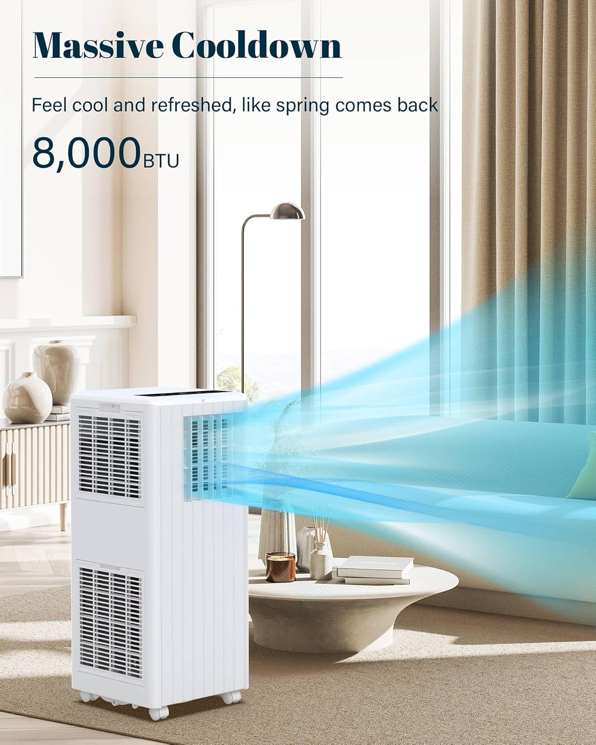 3-In-1 Portable Air Conditioner, 8000 BTU AC Unit Cools Rooms Up to 350 Sq.Ft, Air Cooler & Dehumidifier with Remote, Ultra Quiet Operation, LED Display for Bedroom, Office