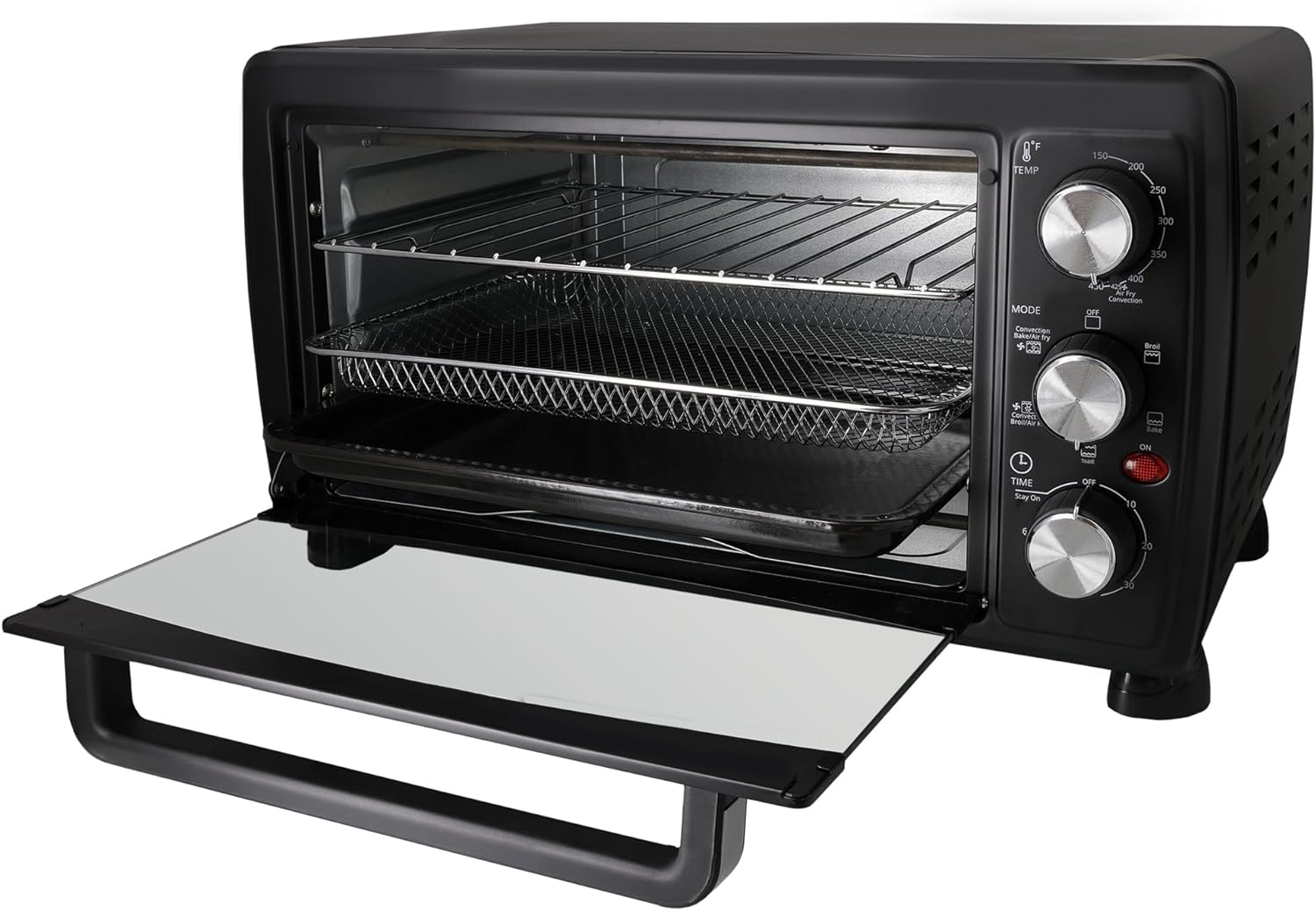 Aiwa 1400W Toaster Oven 6 Slice with Baking Tray, Air Fry Bake Toast Cook and Broil, Temperature Control, 60 Minute Timer Knob, Automatic Shutoff, Crispier Mesh Baking Tray and Crumb Tray Included