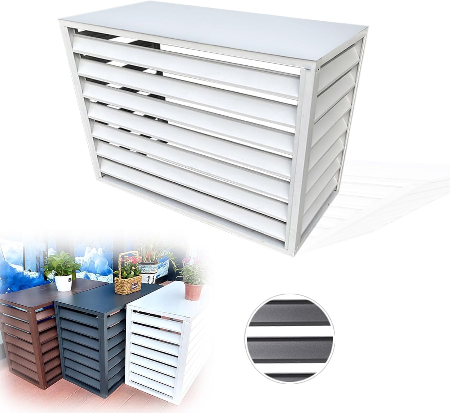 Aluminum Air Conditioner And Heat Pump Cover Hide Air Conditioner Cover For Outside Units Privacy Fence Screens Plant Storage Shelf Shutters Flower Rack Noise Reduction (Color : Wh
