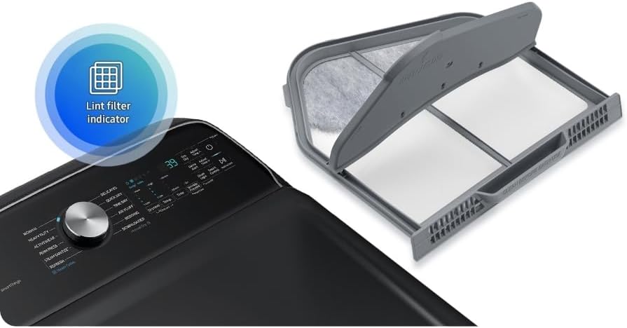 Samsung Smart 4.7 Cu Ft Top Load Washer & 7.4 Cu Ft Electric Dryer, Sensor Stops Overdrying, Low Vibration Quiet Wash, WaterJet w/Power Cords, Hoses, Vent Duct, 1 Year CPS Protection Bundle (Black)