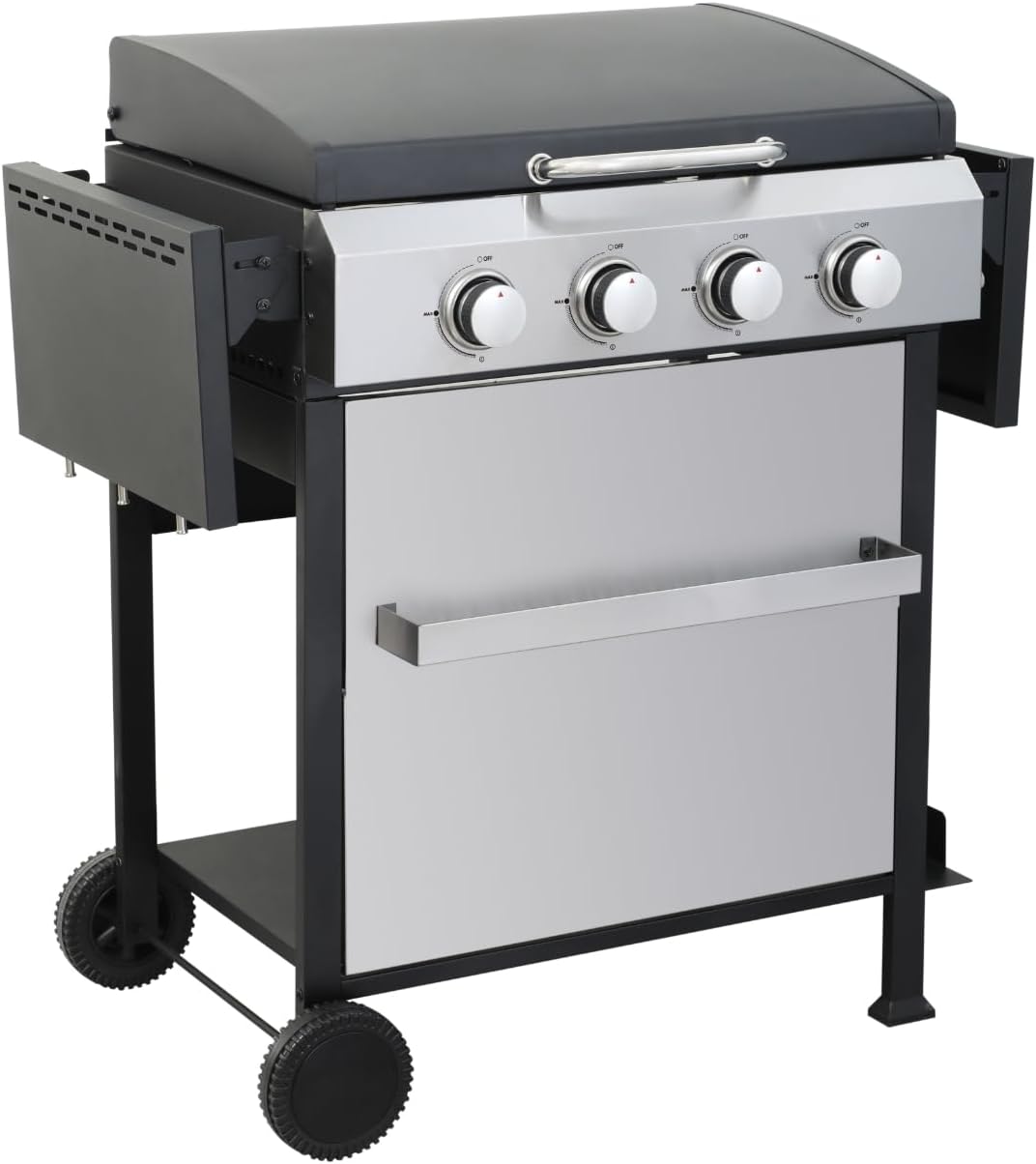 Grill Combo 6-Burner,Propane Gas Grill with Side Table,Barbecue Grill for Outdoor Kitchen Island,Portable Grills with SS Plancha,Oil Pan,Front Panel And Hanging Basket (4 Burner/2)