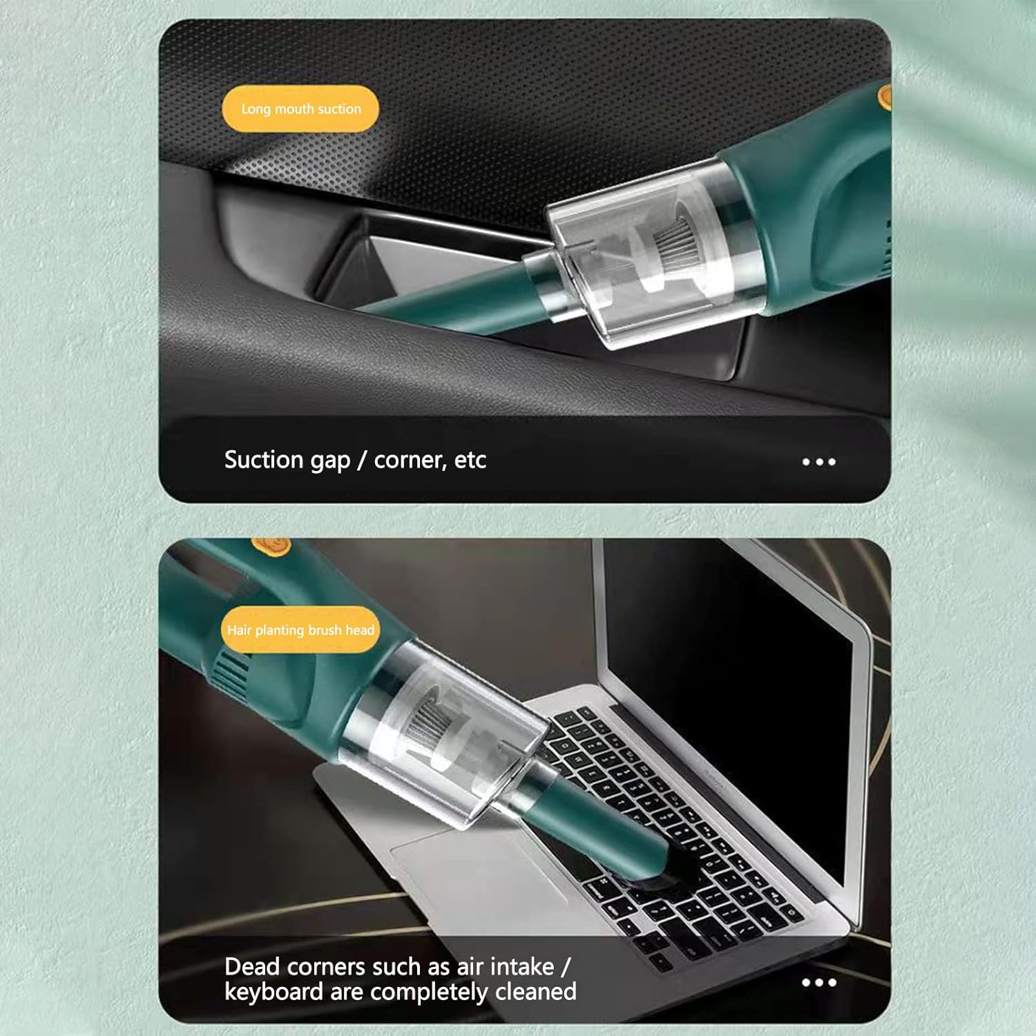 Portable Handheld Wireless Car Vacuum Cleaner Household Compact & Large Suction Mini Vacuum Cleaner Cordless, Light Weight Strong Suction Deep Cleaning (Green)