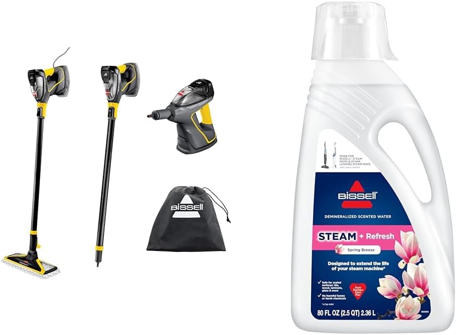 BISSELL Power Steamer Heavy Duty 3-in-1 Steam Mop and Handheld SteamShot + Bissell Spring Breeze Steam Water 80oz