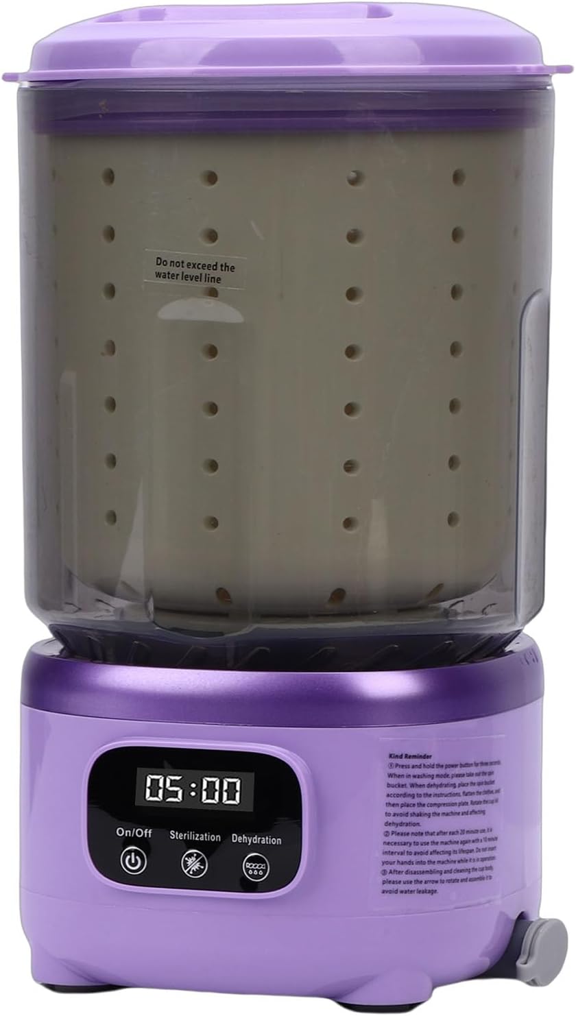 Asixxsix Portable Mini Washing Machine, 2L Underwear Washer, with Spin Cycles, 3000mAh Rechargeable Battery Deep Cleans Small Clothes for Apartment, Dorm, RV, Travel & Hotel Use (Purple)