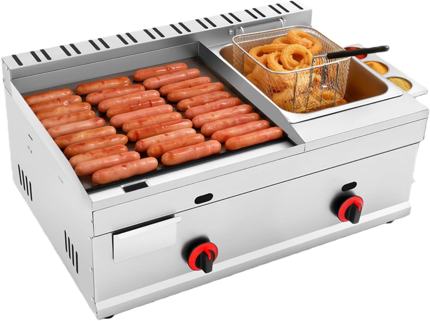 Single Tank Gas Deep Fryer with Basket & Separate Ignition Controls, 6.34 Qt Stainless Steel Fryer Commercial Deep Fryer Large for Home Kitchen & Restaurant (1 * 6.34 Tank + Baking Pan)