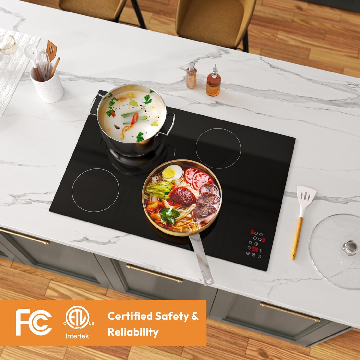 Empava 30 Inch Electric Ceramic Cooktop, 4 Radiant Burners with Dual Zone, Touch Controls, Timer, Stop & Go Pause, Child Lock, ETL Certified, Built-in Smooth Glass