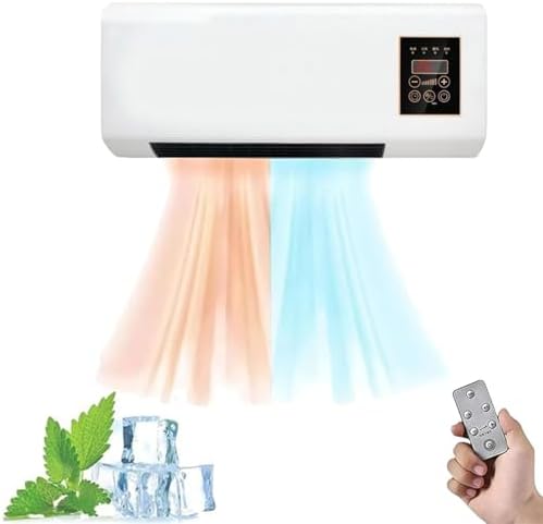Glenmi Mini Wall Mounted Smart Cooling And Heating Air Conditioner Fan, 2000W Fast Natural Wind/Heating With Remote Control, Mounted Split AC/Heating System For Bedroom, Office, Bathroom(A)