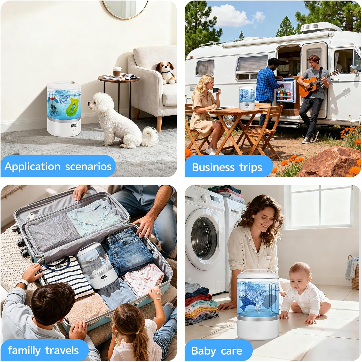 Portable Washing Machine, Mini Washer for Socks & Underwear, 1.5L Compact Electric Ultrasonic Washer for Travel, Dorm, Apartment, 5/15-Min Quick Wash with LED Display