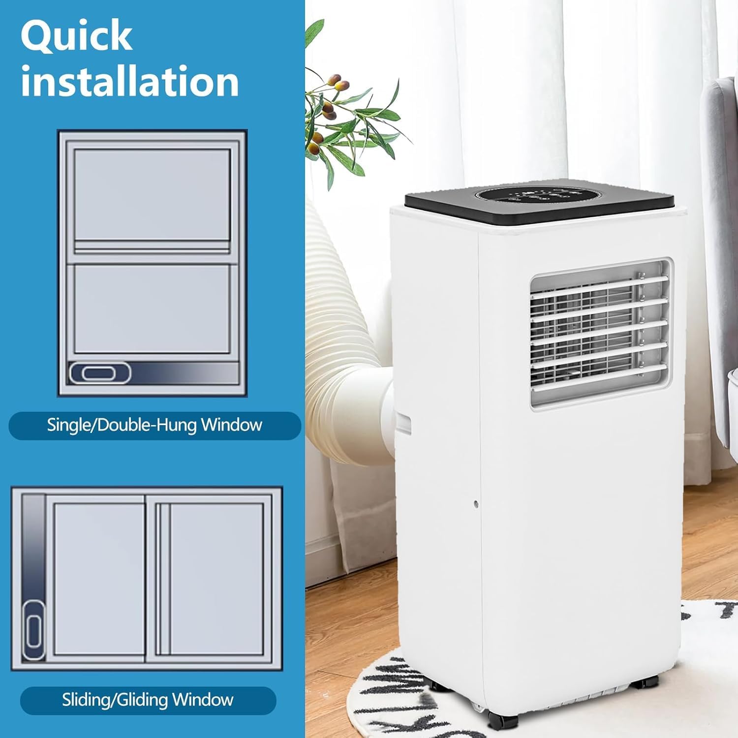 8000BTU Portable Air Conditioner, 3-In-1 Portable Room Air Conditioner with Remote, Sleep Mode, Remote Control, Cooling, Dehumidification, Cooling Area Up to 350 Sq. Ft. Office, Bedroom, White&Black