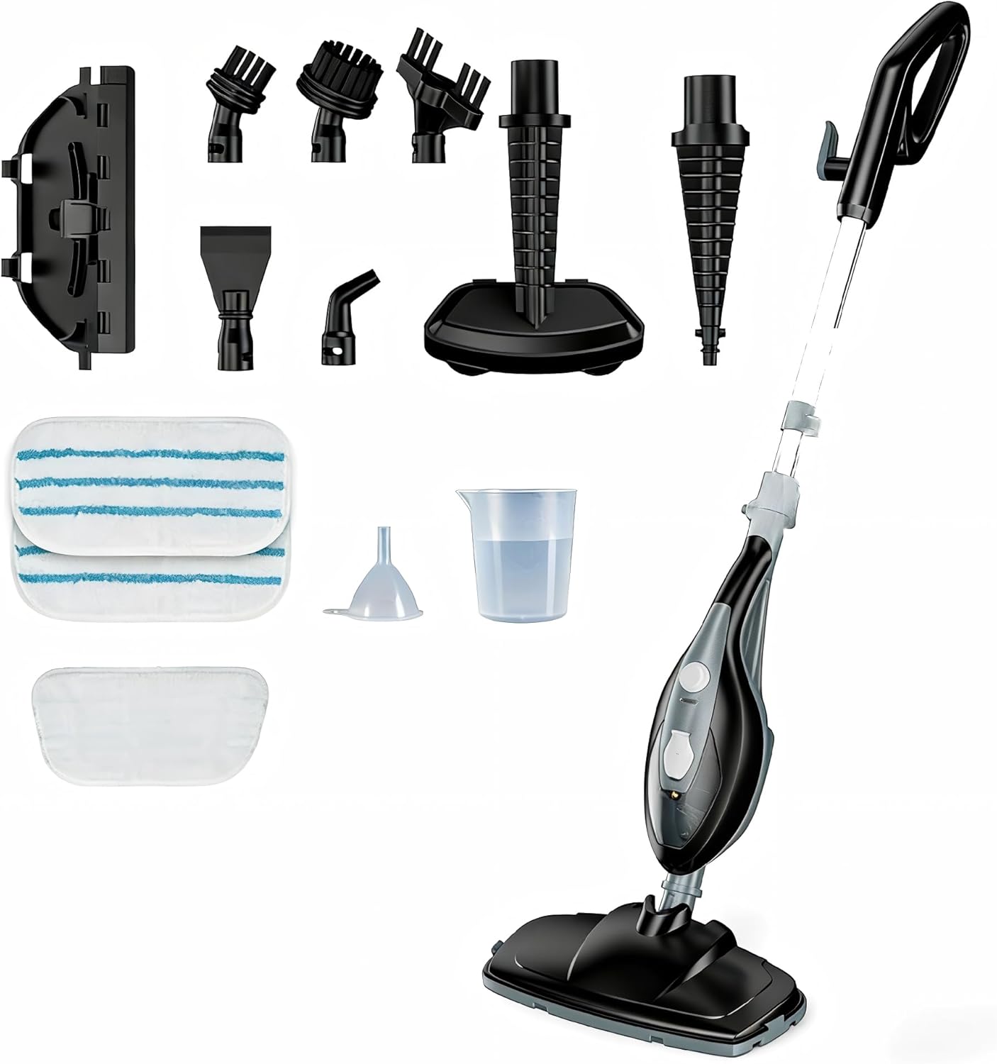 OLIXIS 10-in-1 Steam Mop, 1550W Detachable Handheld Steam Cleaner for Floor Cleaning, 16.4FT Cord, 2 Washable Pads, Multi-Purpose Floor Steamer for Hardwood, Carpet, Tile, Grout, Windows, Black Grey