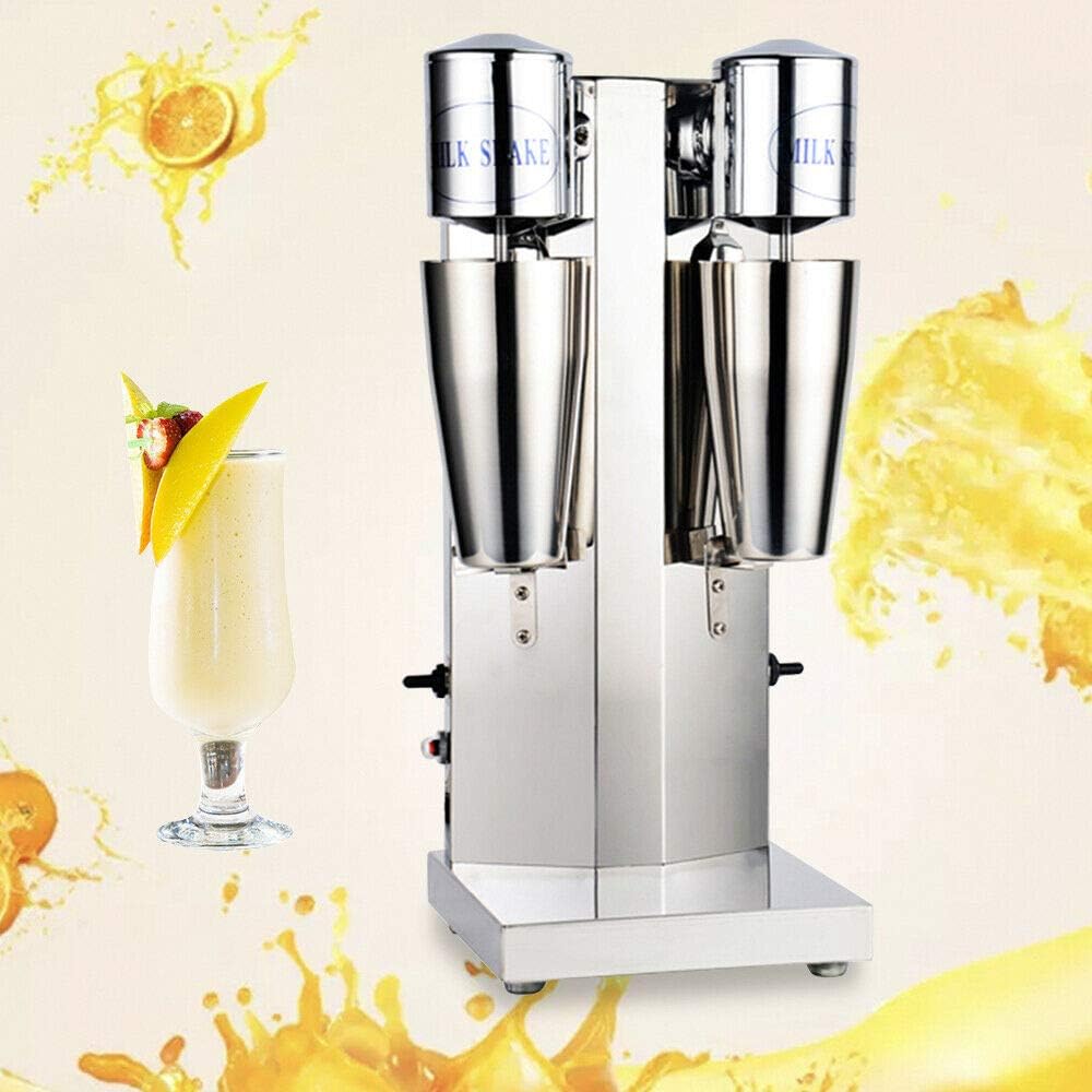 Commercial Electric Milkshake Maker, Stainless Steel Milk Shake Machine Cocktail Tea Drink Mixer Smoothie Malt Blender 18000RMP (Double Head)
