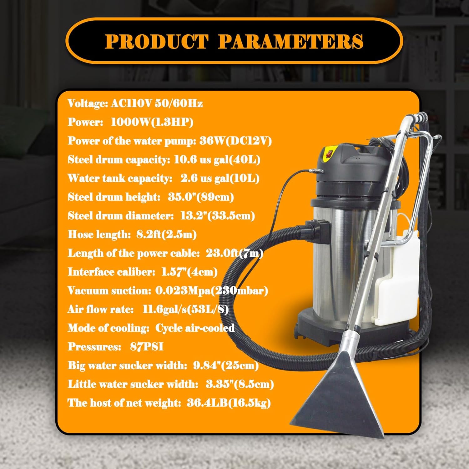 Carpet Extractor Machine 10.6Gal Upholstery Cleaning Machine 1000W Spraying Machine Wet/Dry Cleaning Machine with 6 Joints 110V