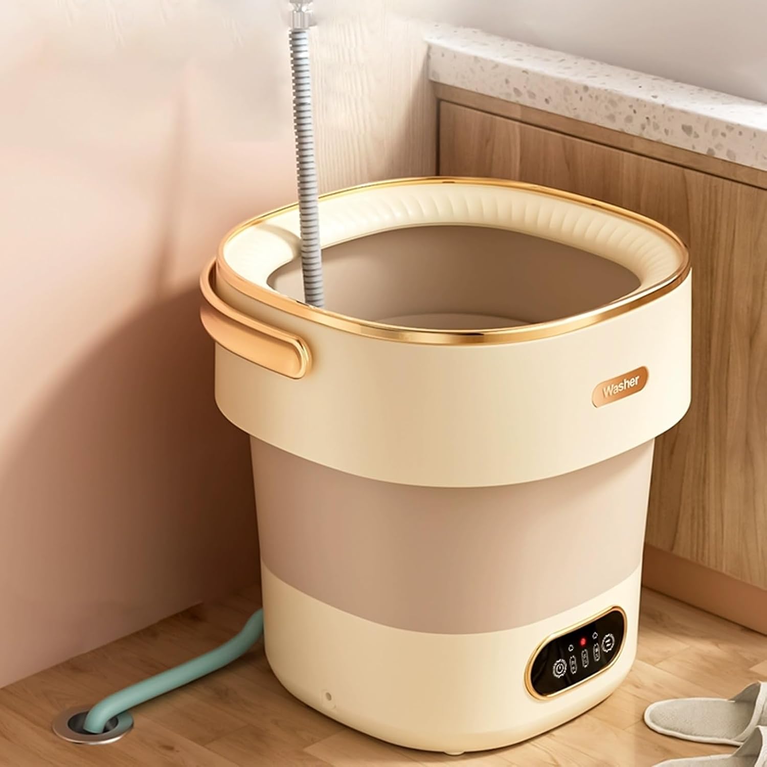 Mini Portable Washing Machine, Foldable Washer and Dryer, Upgraded Small Collapsible Washing Machine, Deep Cleaning Of Underwear,Baby Clothes,or Small Items, for Apartment,Camping,Travel(Pink)