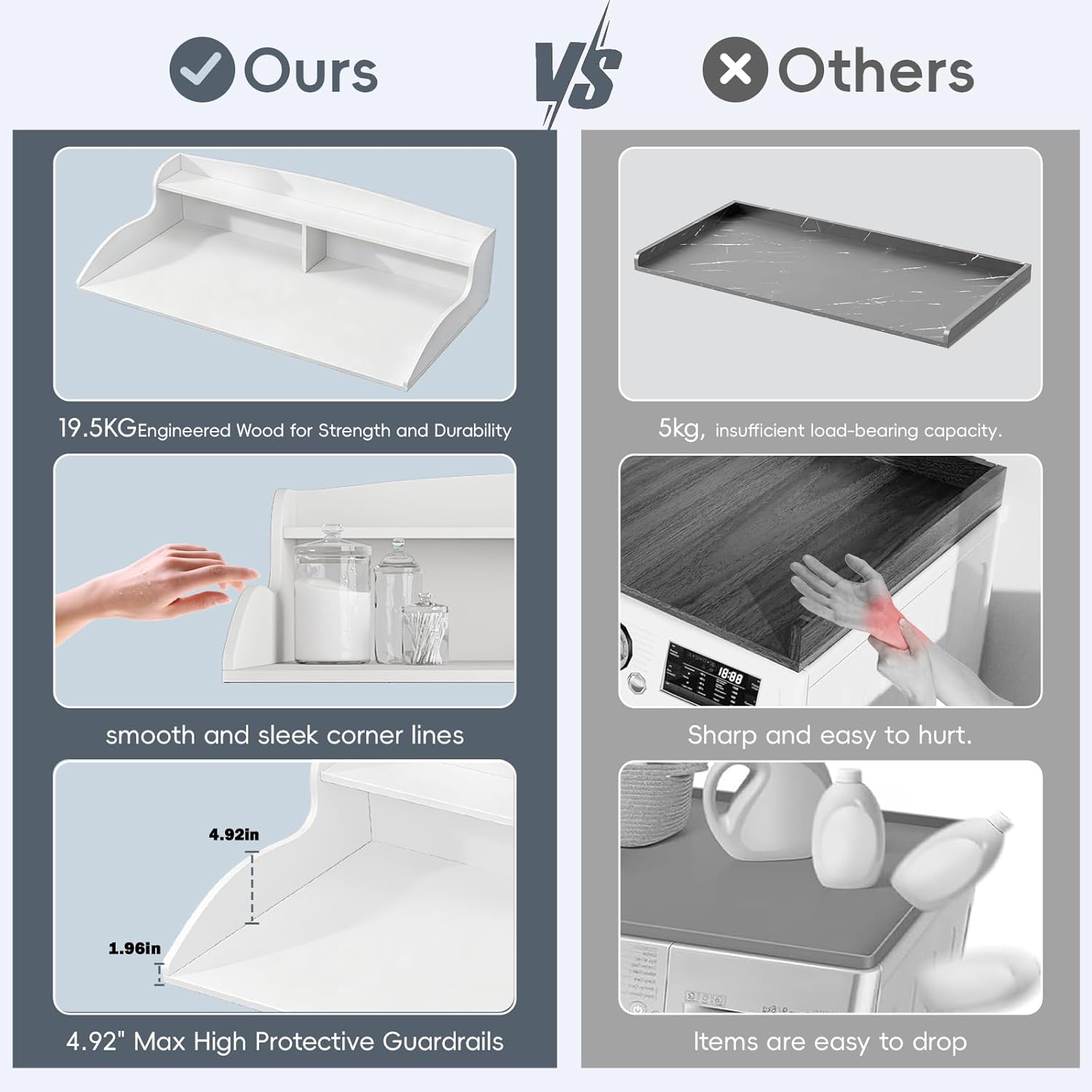 2-Tier Washer Dryer Countertop, Laundry Countertop with Edge Rails, Universal Fit 54