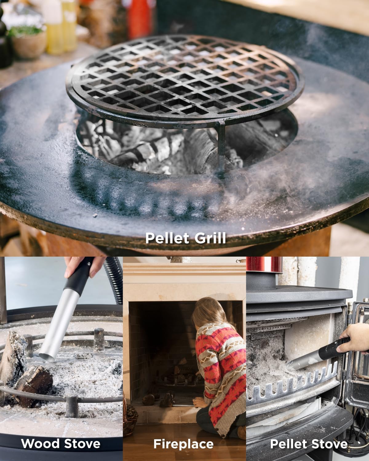 InoKraft Ash Vacuum for Pellet Stoves,Pellet Grill,1200W 5 Gallon, No Clogs, with HEPA & Fiberglass Filters, 6.56ft Hose Ash Vac for Fireplaces, Log Burners