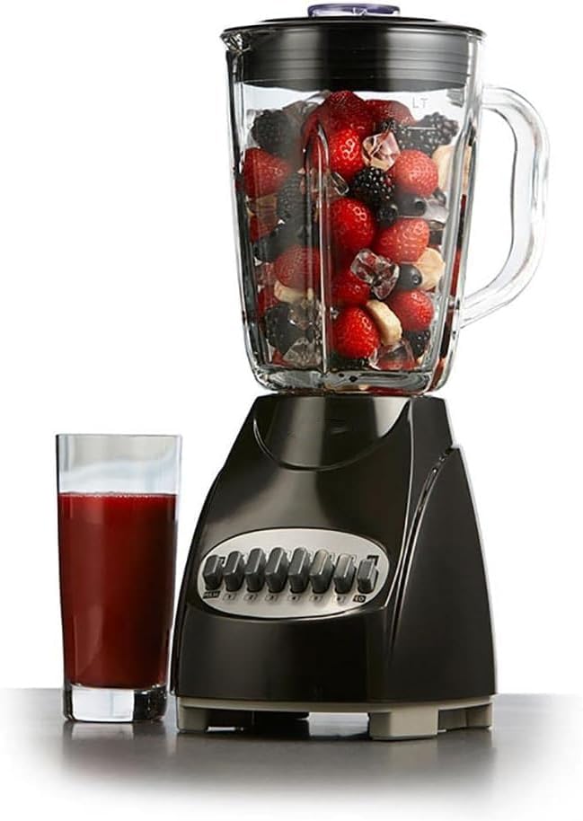 550W 12-Speed Countertop Blender with Pulse & Glass Jar – Ice Crusher, Smoothie & Shake Maker, BPA-Free 42oz Jar, Stainless Steel Blades – Black and Red Kitchen Blender (Black)