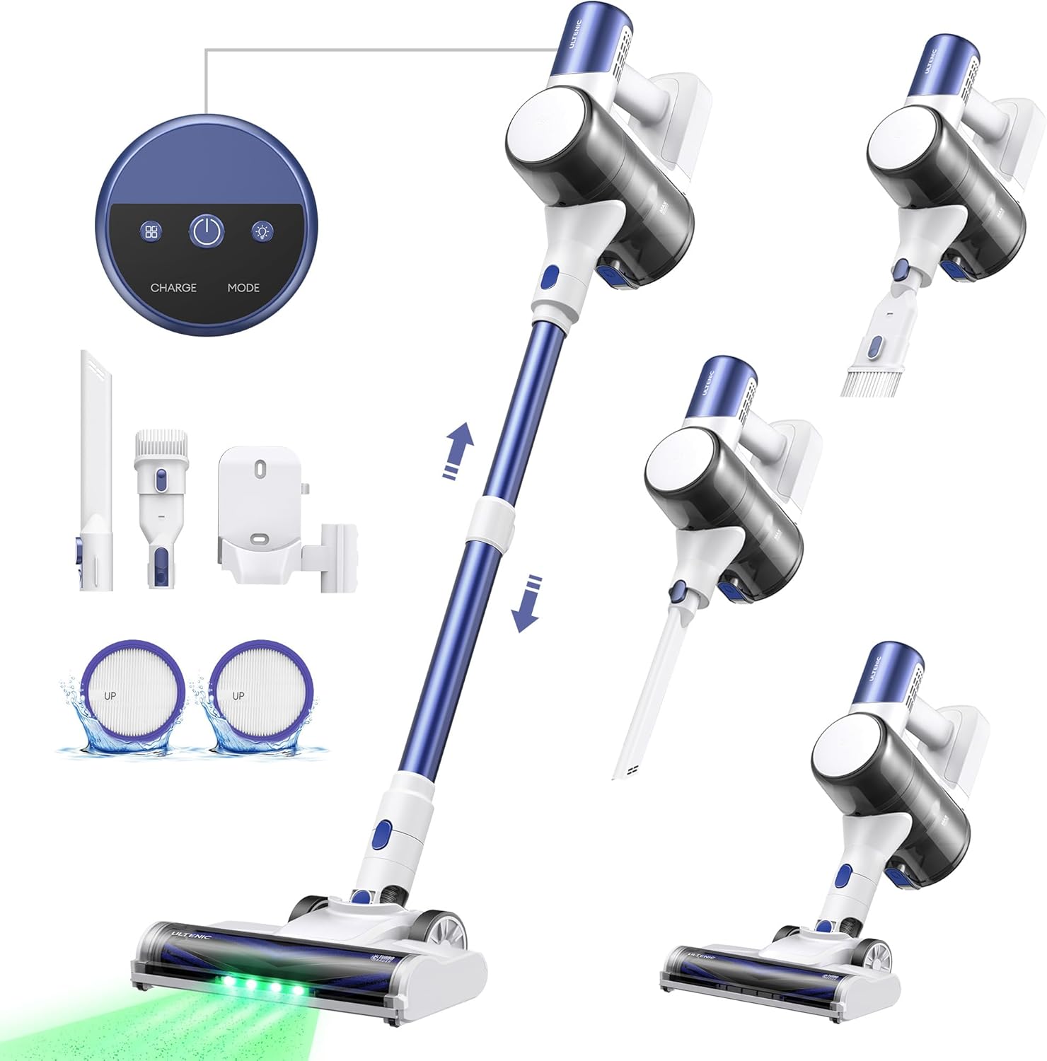 Ultenic Cordless Vacuum Cleaner, 45KPa 500W Motor Stick Vacuum Rechargable,Green Light for Dust Detection, Self Standing Design with 1.5L Dust Cup, Stick Vacuum for Home, Pet Hair, Hardwood Floors