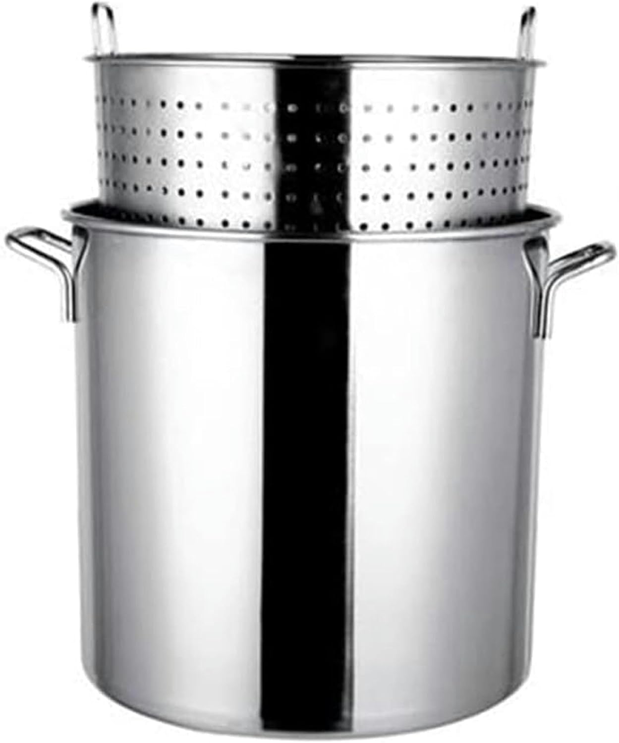27QT/45QT/63QT Stainless Steel Stock Pot with Strainer Basket & Lid - Heavy Duty Seafood Boil, Turkey Fryer, Crawfish Steamer for Soup, Broth, Chili & Casserole (45cm/17.7inch)
